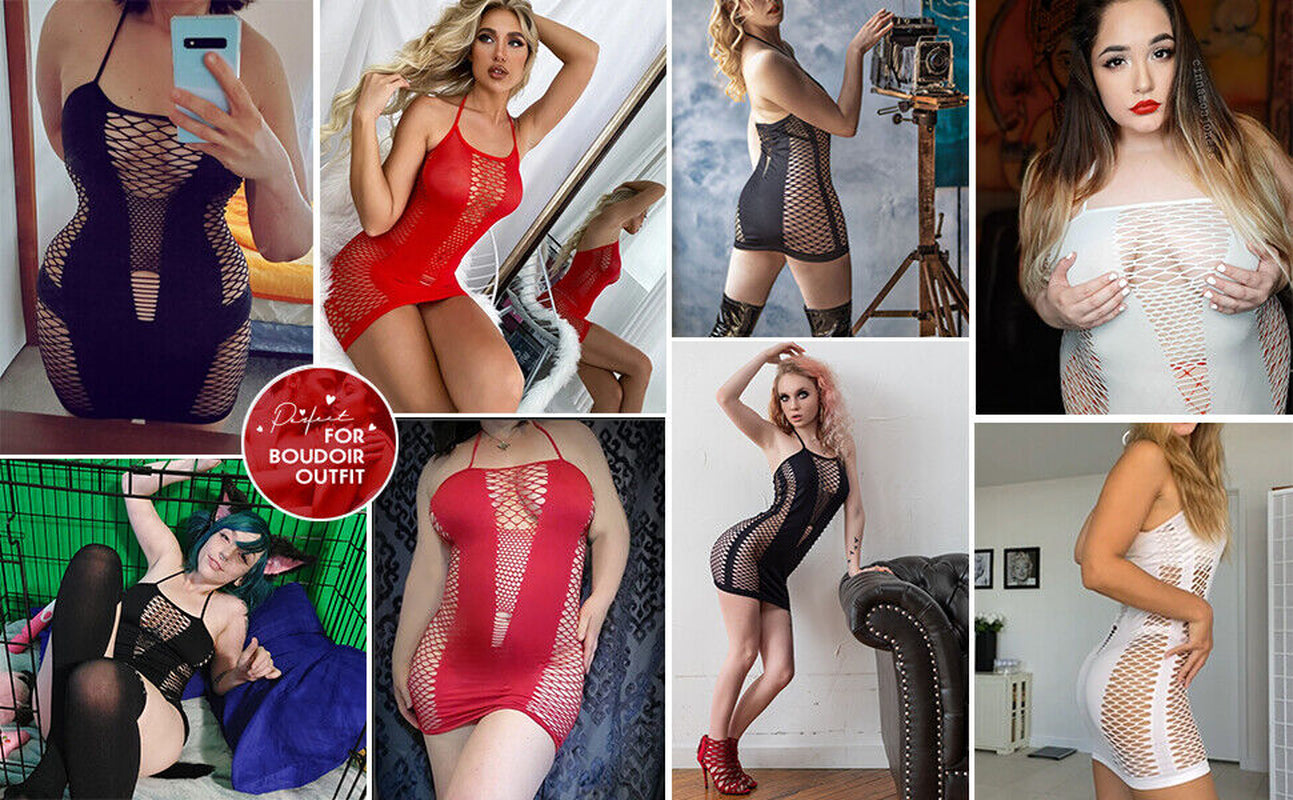 Elegant Fishnet Bodystocking Dress and Babydoll Sleepwear Set