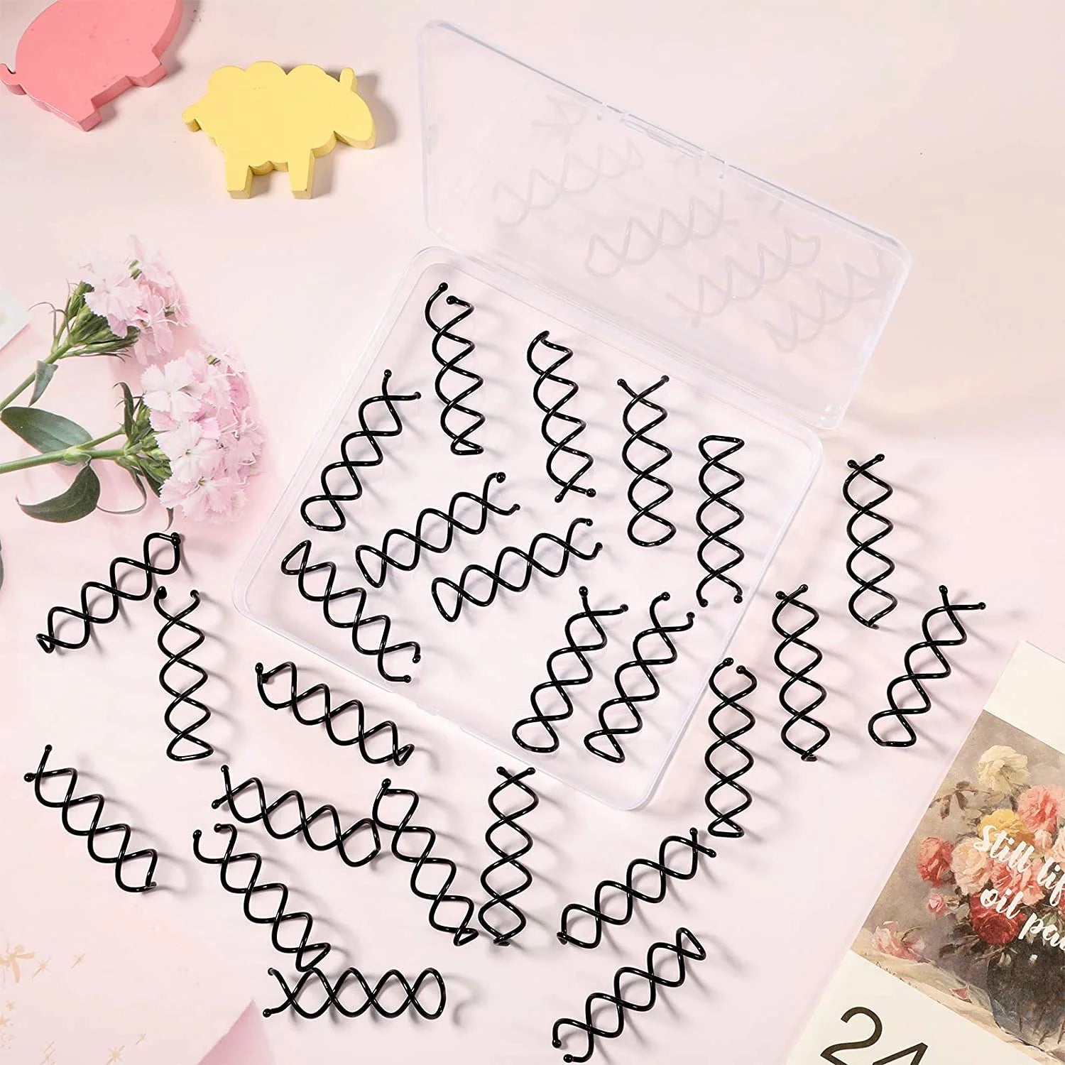 20-Piece Spiral Hair Pin Set, Rotating Non-Scratch Round Tip Twist Screw Hair Pins for Women's Bun Hairstyles, Black Spiral Bobby Pins