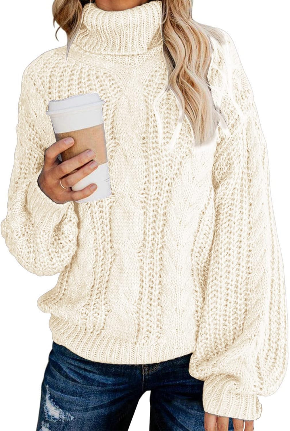 Chic Balloon Sleeve Turtleneck Chunky Sweater - Oversized Pullover Outerwear for Winter