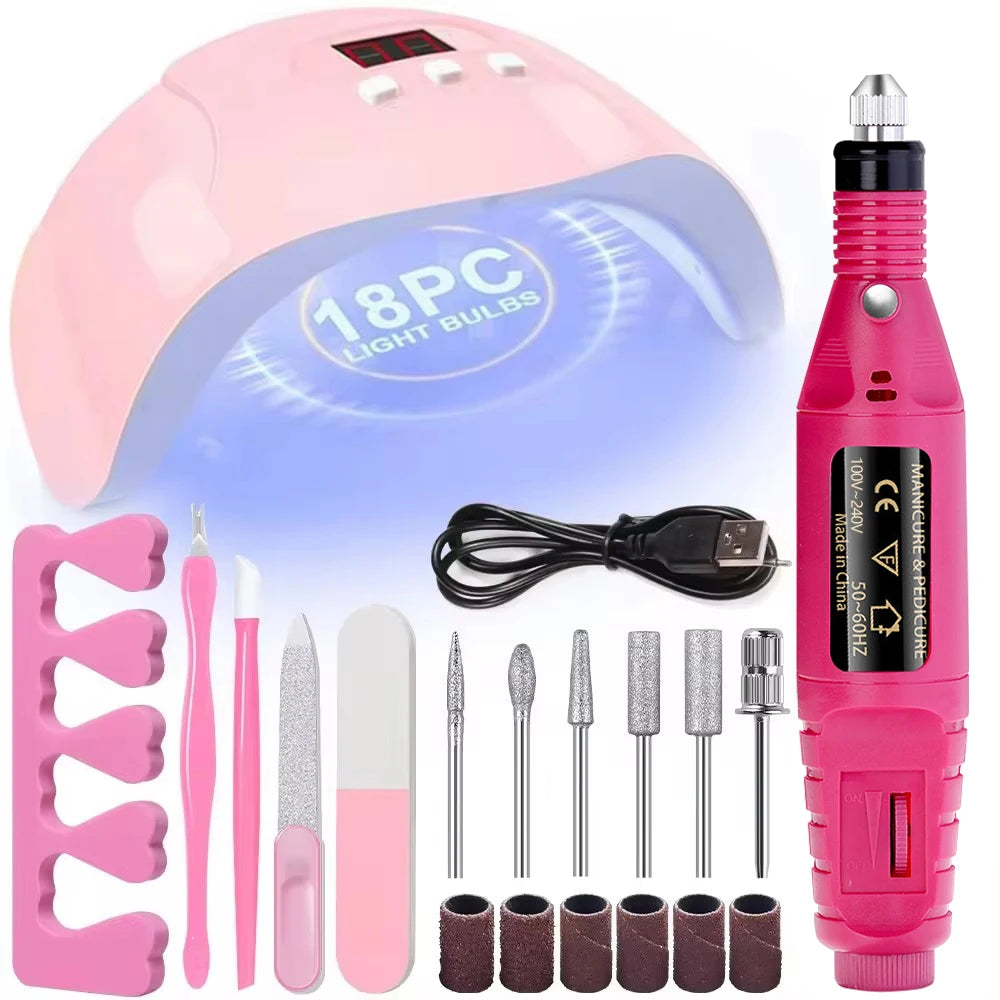 LINMANDA Nail Art Kit with 54W UV 18Pcs Lamp Glue Dryer Polisher Dead Skin Remover Finger Separator Manicure Pedicure Home Use
