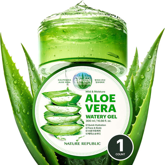 Mild & Moisture Aloe Vera Watery Gel - Quick Hydration & Moisturizing Formula, Fast-Absorbing Non-Sticky Texture, Ideal for Face, Hair, Sunburn Relief, Aftershave, Suitable for All Skin Types