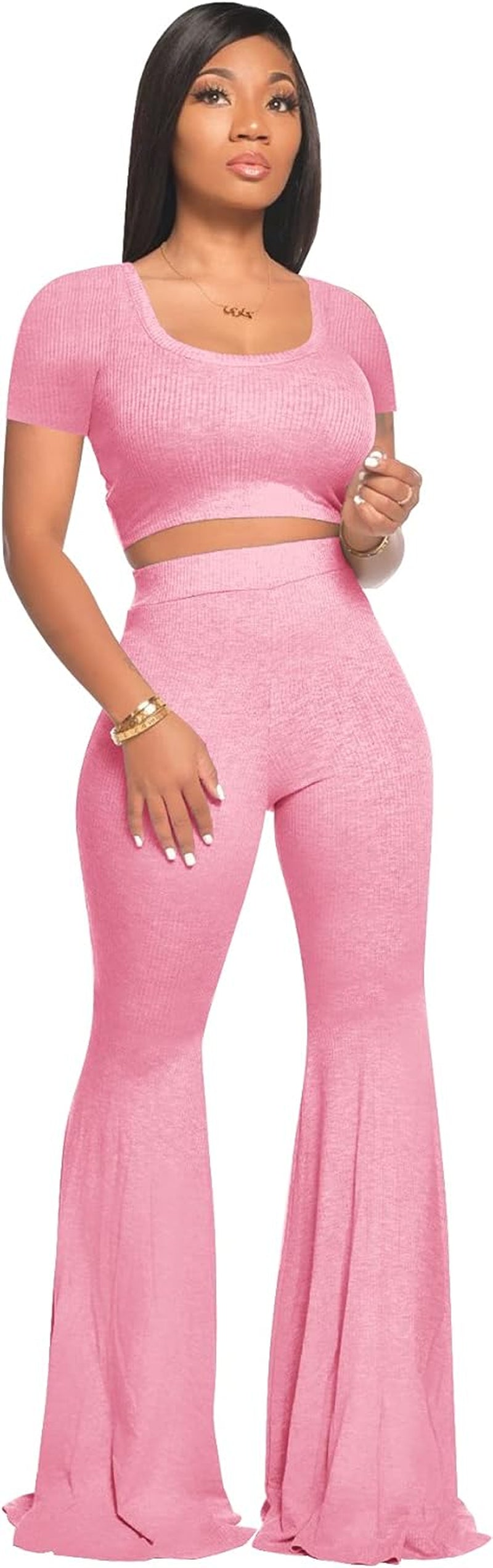 Women's 2-Piece Workout Set - Stylish Crop Top and High-Waisted Flared Pants for Yoga and Sports