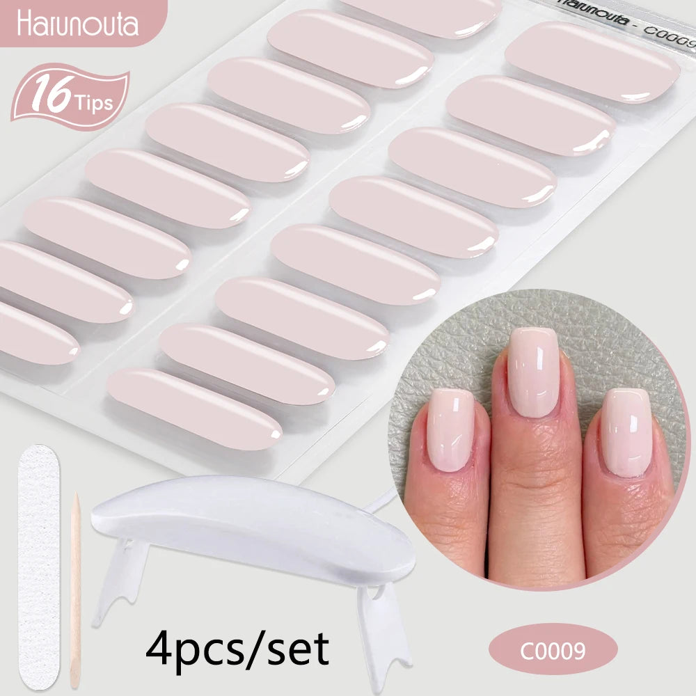 4Pcs/Set Semi Cured Gel Nail Strip with Nail Lamp Sparkly Shinning Gel Nail Polish Nail Stickers Kits Manicure Art