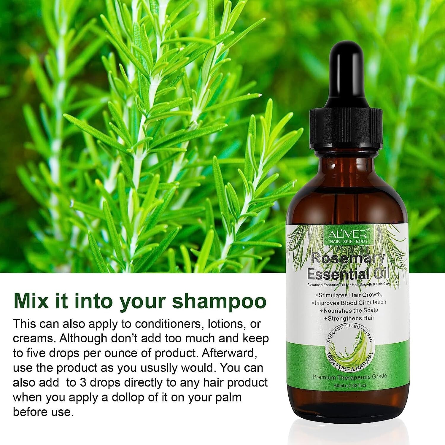 Rosemary Essential Oil for Hair Growth - 100% Pure and Natural, Ideal for Aromatherapy