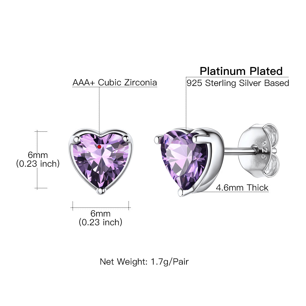 925 Sterling Silver Heart Birthstone Stud Earrings for Women - Elegant Birthday Jewelry Gift