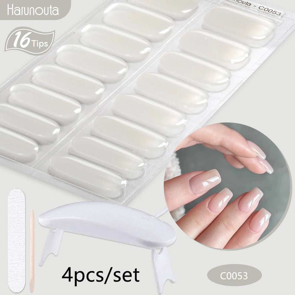 4Pcs/Set Semi Cured Gel Nail Strip with Nail Lamp Sparkly Shinning Gel Nail Polish Nail Stickers Kits Manicure Art