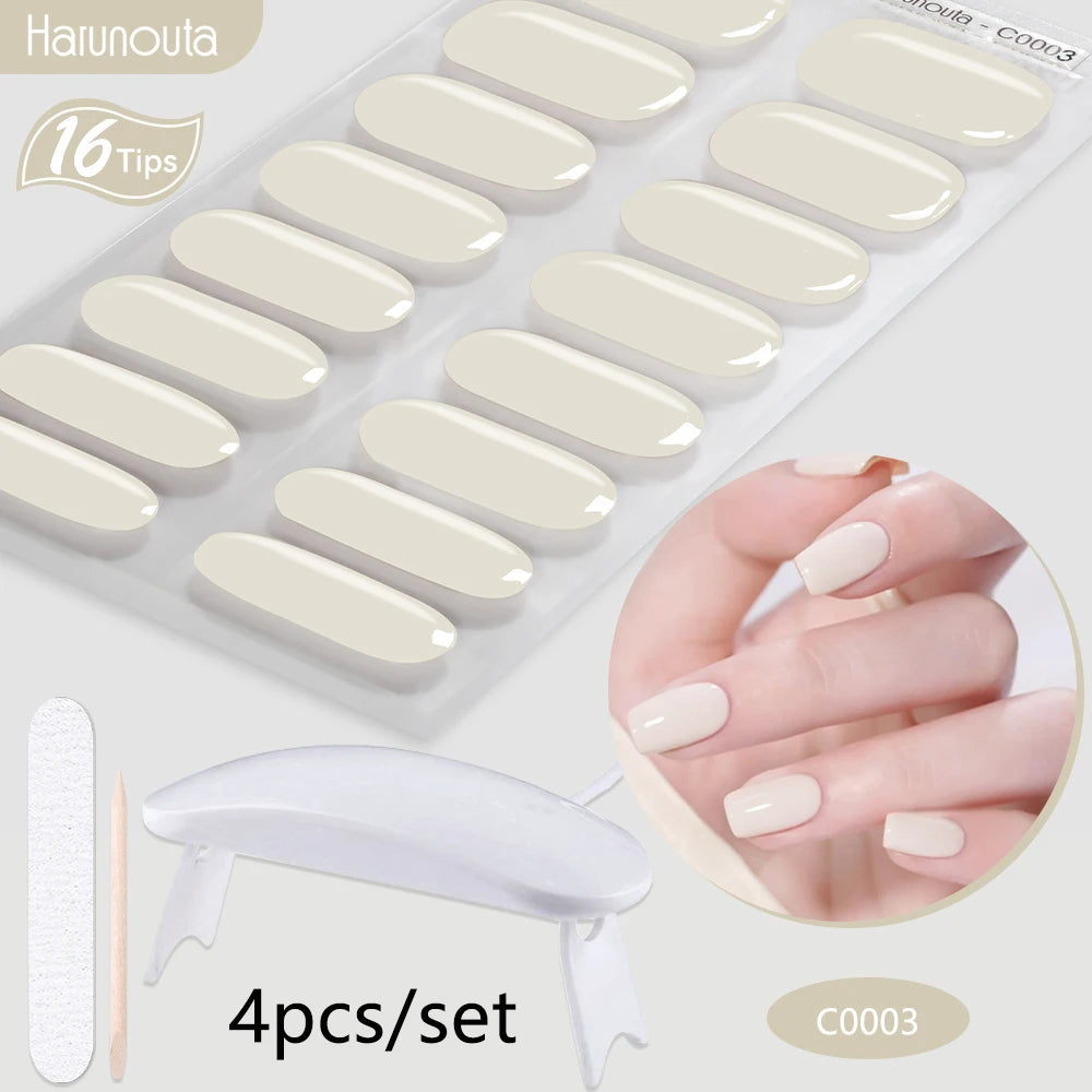 4Pcs/Set Semi Cured Gel Nail Strip with Nail Lamp Sparkly Shinning Gel Nail Polish Nail Stickers Kits Manicure Art