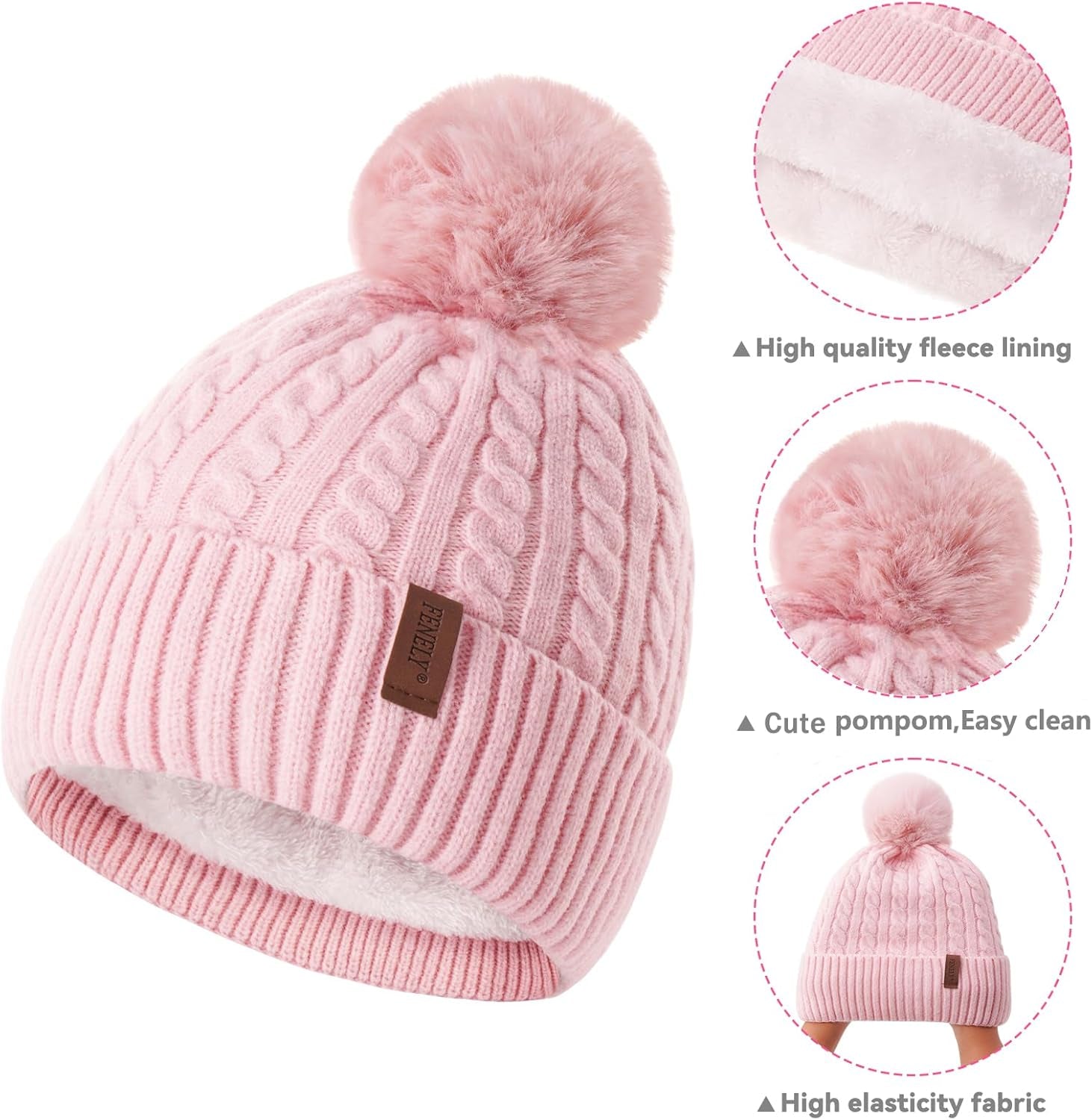 3-Piece Women's Winter Beanie, Scarf, and Touchscreen Gloves Set - Classic Knit Fleece-Lined Cable Cap