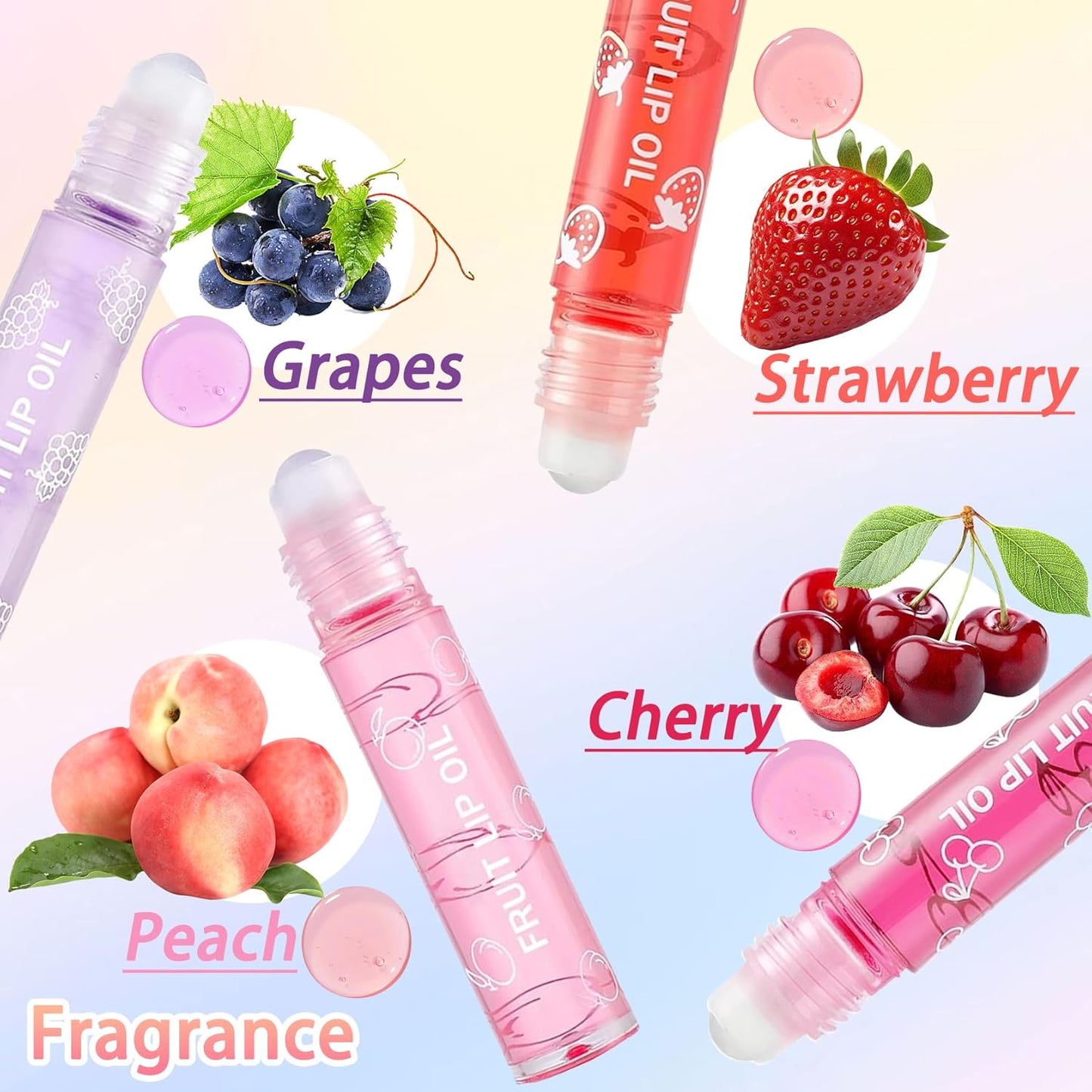 4-Piece Lip Oil Set: Moisturizing Transparent Gloss with Fruit Flavors, Hydrating Roll-On Plumping Gloss, Long-Lasting Non-Sticky Shine - Perfect Makeup Gift Kit
