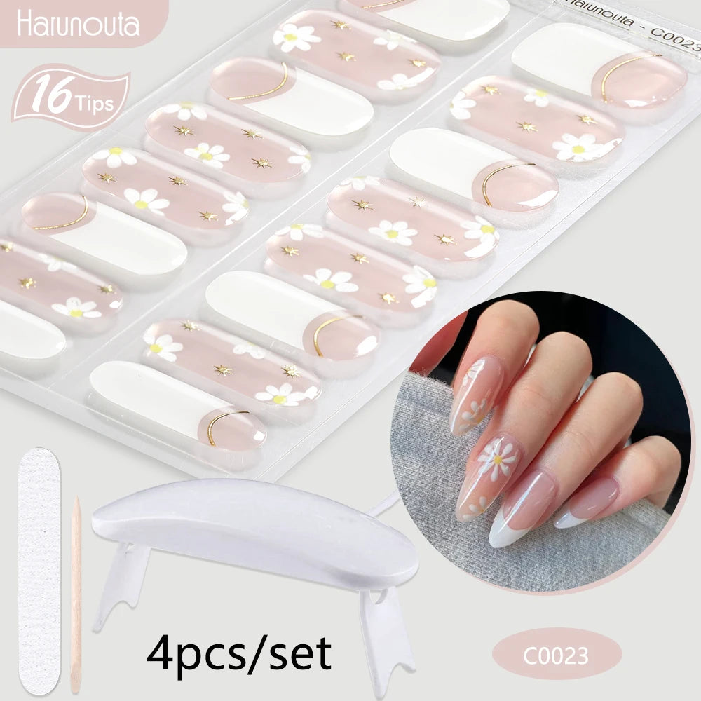 4Pcs/Set Semi Cured Gel Nail Strip with Nail Lamp Sparkly Shinning Gel Nail Polish Nail Stickers Kits Manicure Art