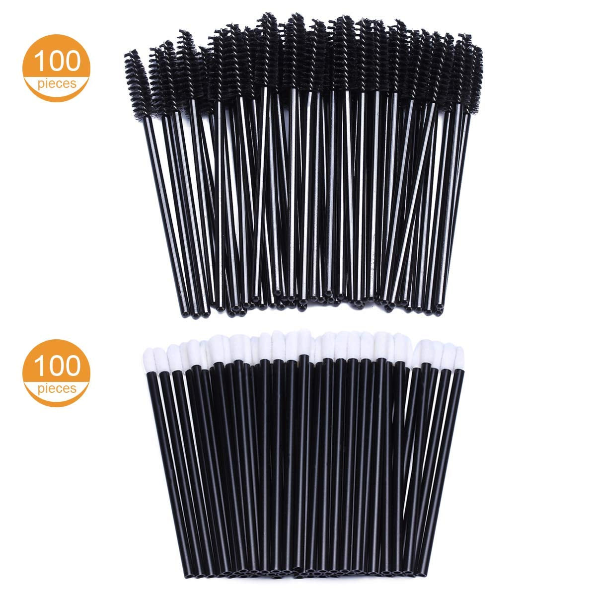 200 Disposable Mascara Wands and Lip Brushes - Lipstick and Lip Gloss Applicators for Eyebrow and Eyelash Extensions, Black