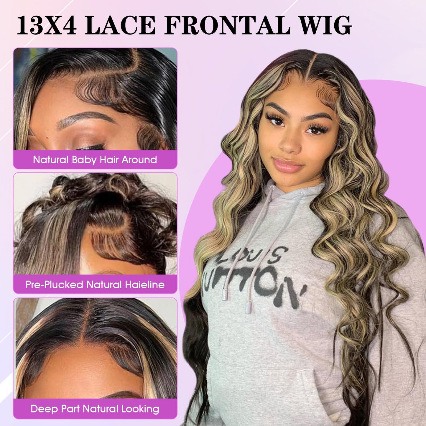 Ombre Lace Front Human Hair Wig - Pre-Plucked 1B/27 Highlights, 180 Density, 13X4 Body Wave, Glueless, 20 Inch