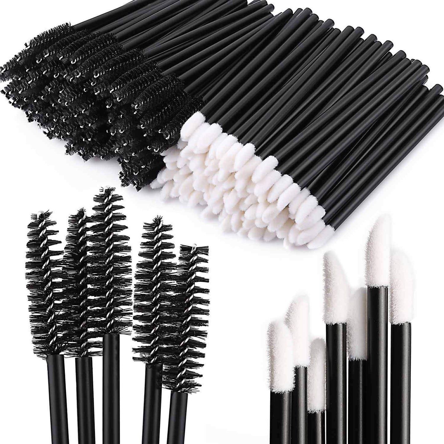 200 Disposable Mascara Wands and Lip Brushes - Lipstick and Lip Gloss Applicators for Eyebrow and Eyelash Extensions, Black