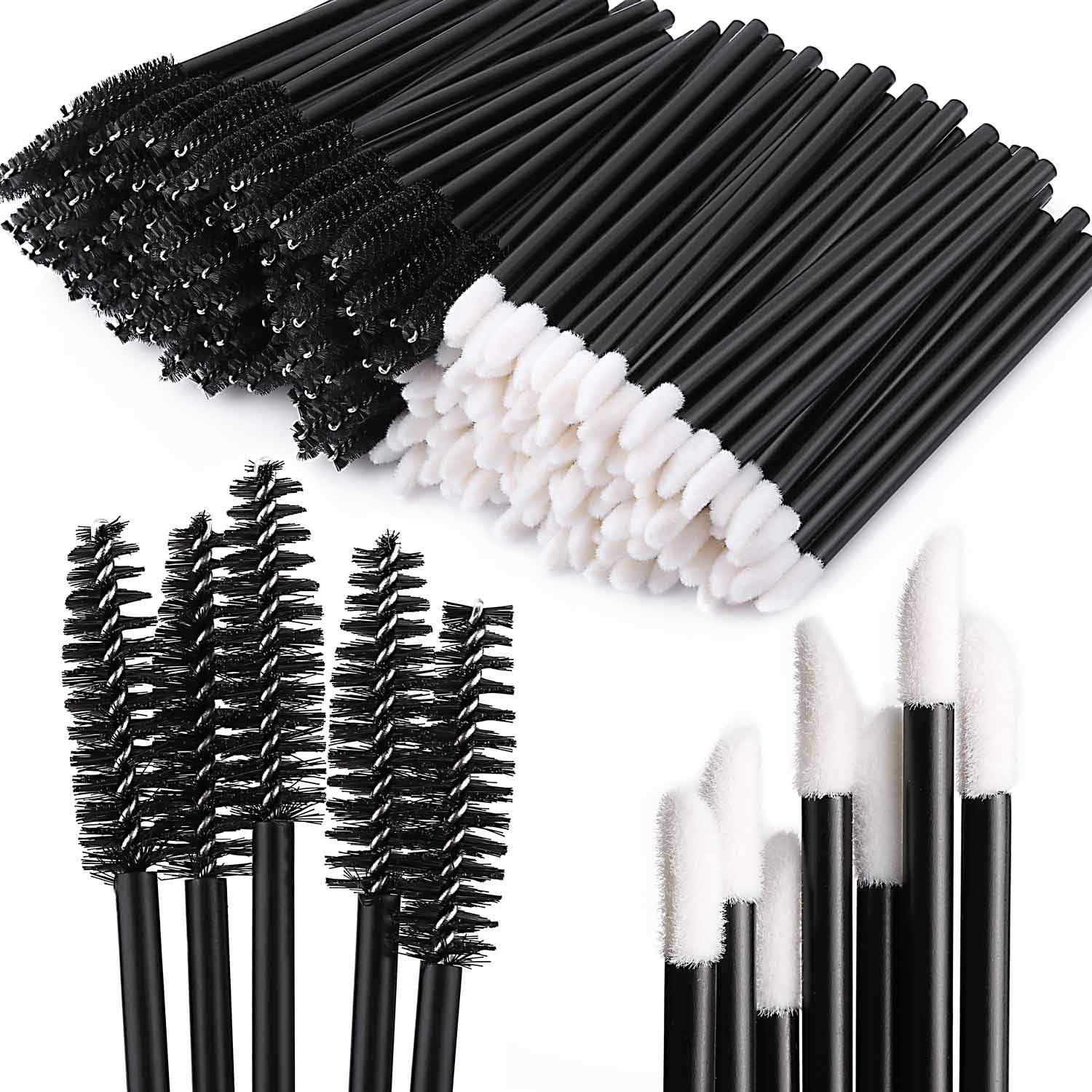 200 Disposable Mascara Wands and Lip Brushes - Lipstick and Lip Gloss Applicators for Eyebrow and Eyelash Extensions, Black