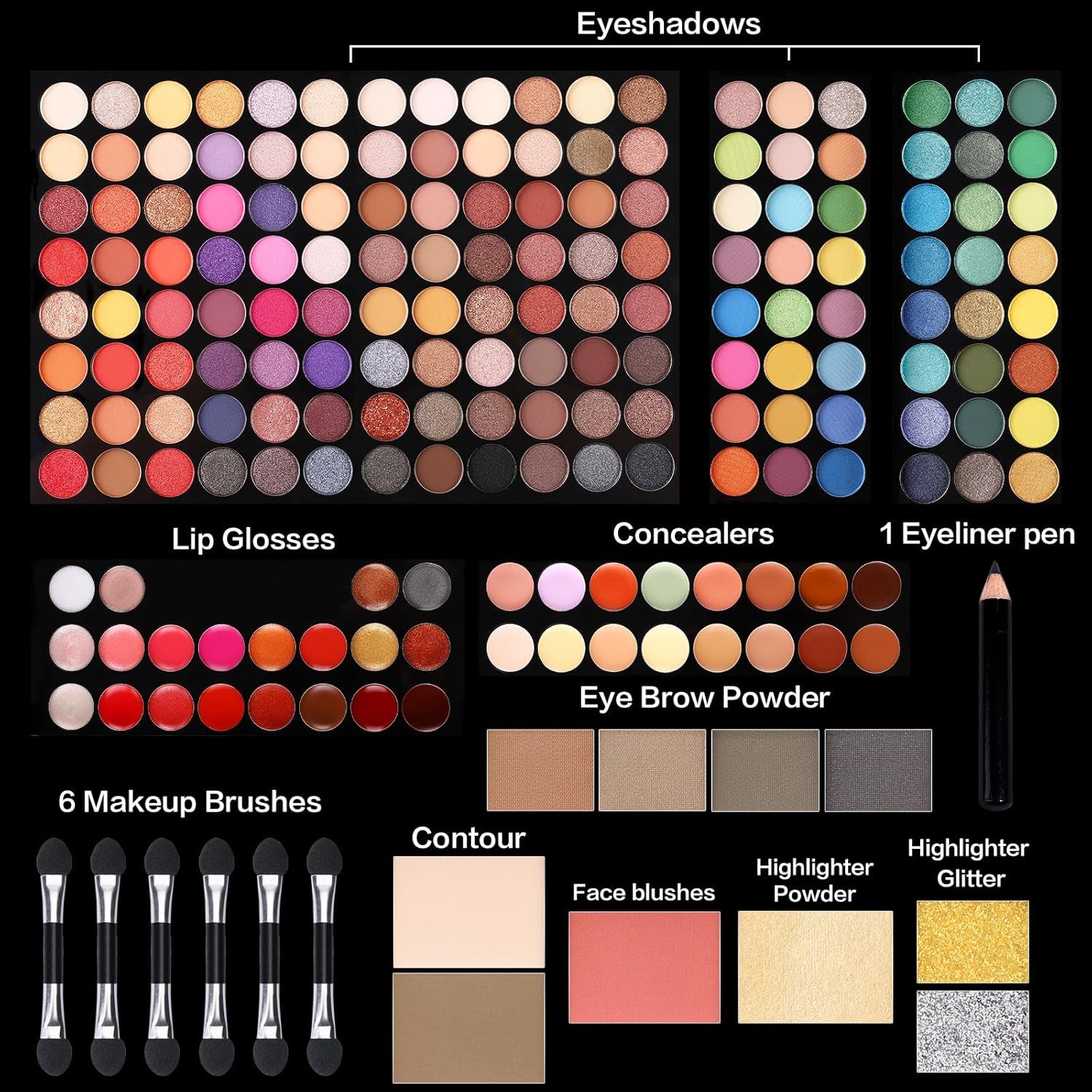 Comprehensive Makeup Kit - Professional Eyeshadow, Lip Gloss, Concealer, Eyeliner, Contour, Eyebrow Powder, Face Blusher, Highlighter, and Makeup Brushes for Women and Girls