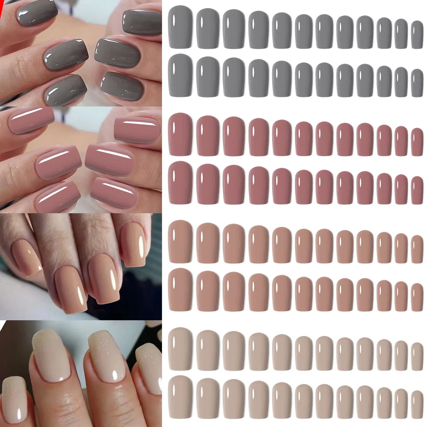 96Pcs/Box Matte Coffin Press on Nail Full Cover False Nails Mixed Size Solid Color Extension Oval Capsule Almond DIY Accessorie