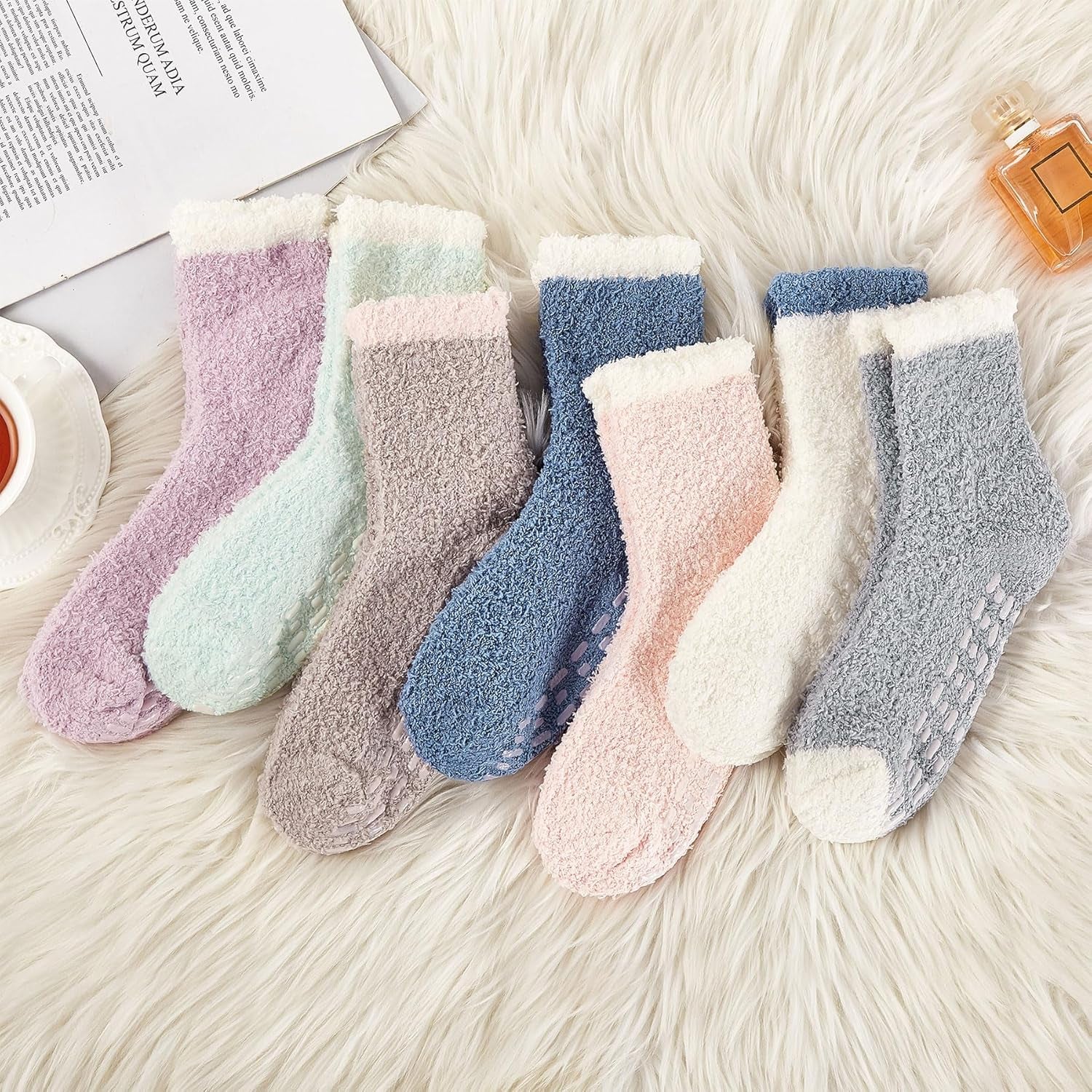 Women's Cozy Fuzzy Slipper Socks - Warm and Fluffy Crew Socks for Winter