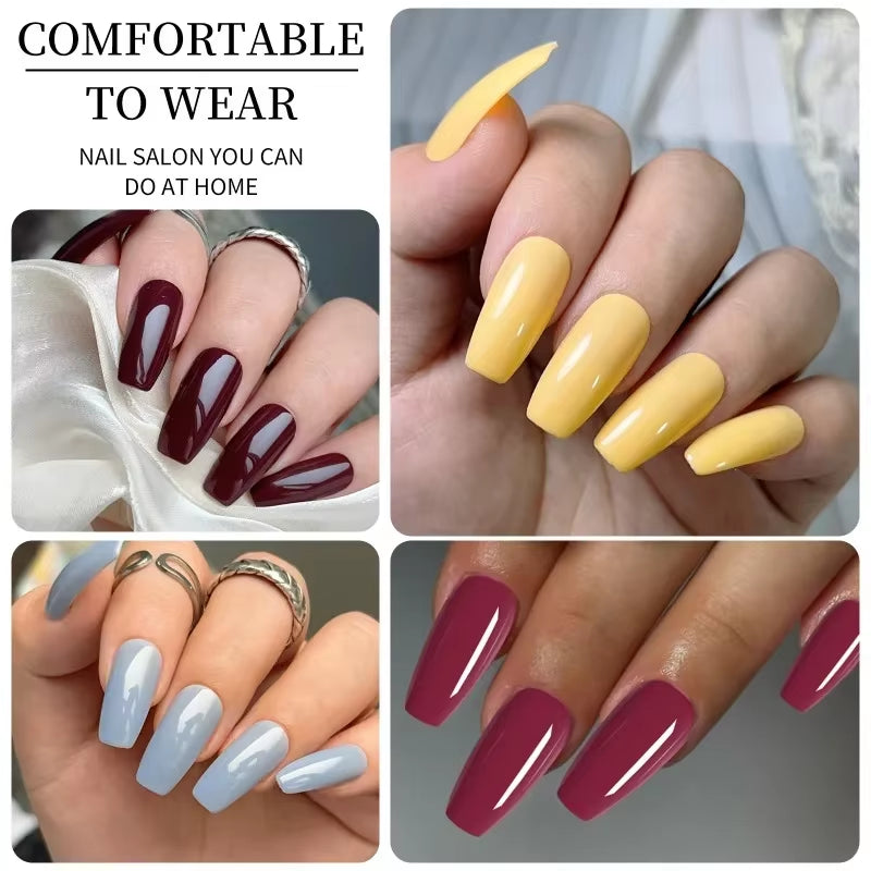 96Pcs/Box Matte Coffin Press on Nail Full Cover False Nails Mixed Size Solid Color Extension Oval Capsule Almond DIY Accessorie