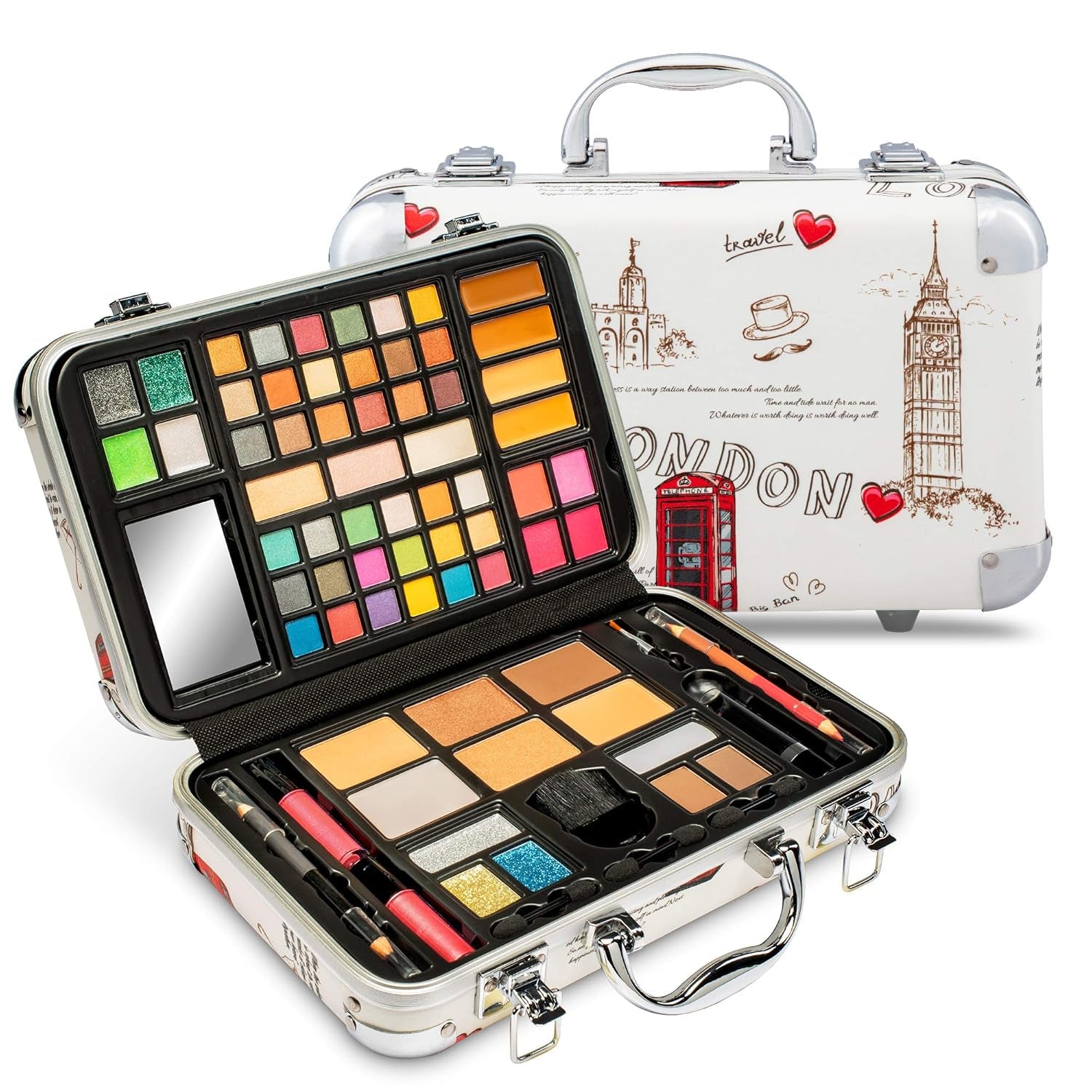 Professional Makeup Gift Set - 41 Eyeshadows, 7 Body Glitters, Lip Liner Pencil, Lipstick, 4 Blushes, Eyeliner Pencil, 5 Concealers, 2 Lip Glosses, 5 Bronzers, and Mirror