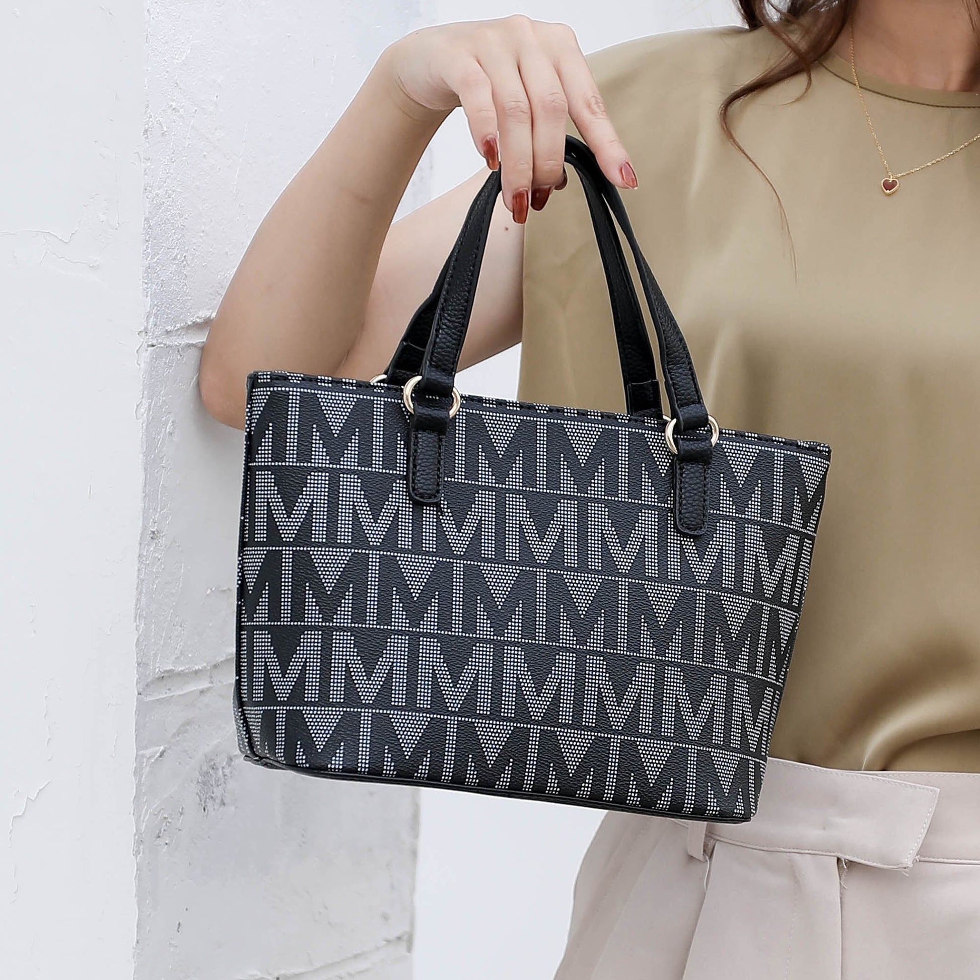 by Mia K. Marimar Women's Navy Blue Tote Bag Set with Pouch and Wristlet - 4 Pieces