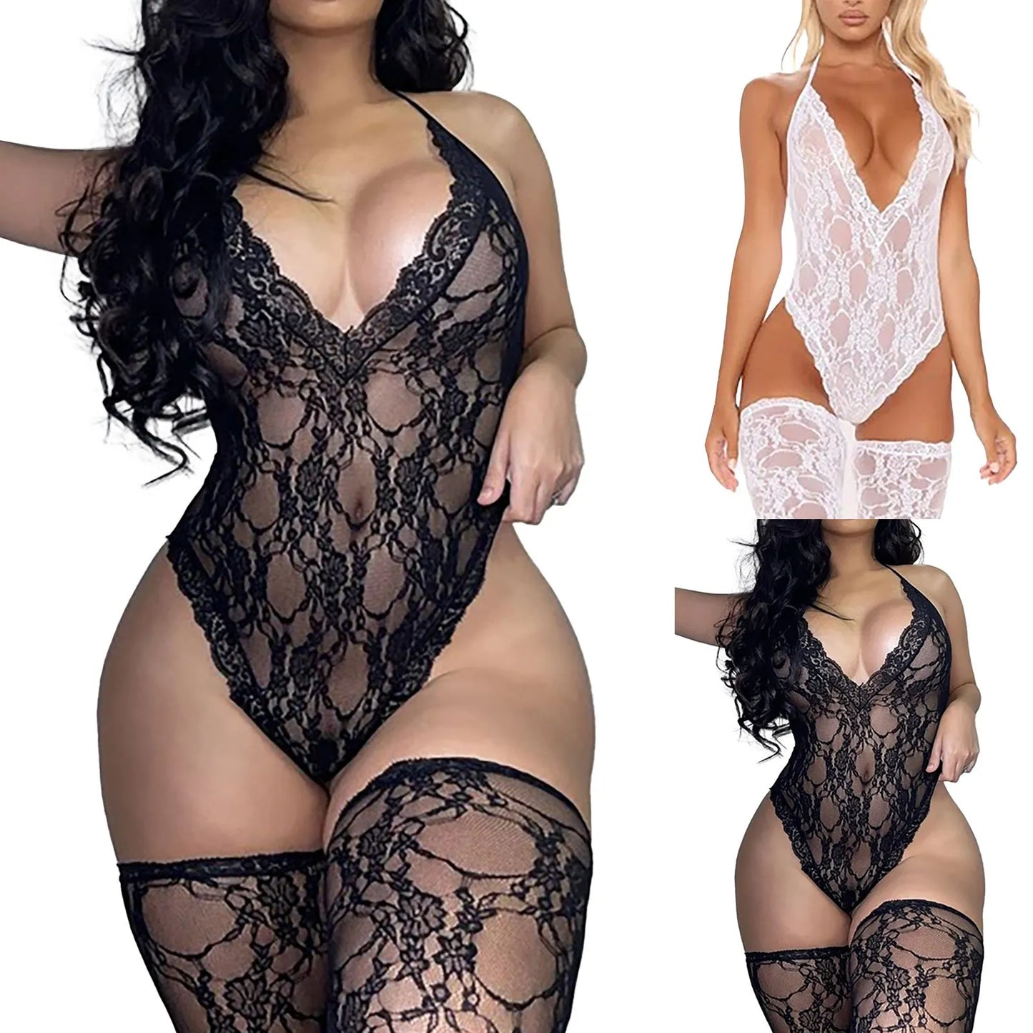 Plus Size Women's Lace Babydoll Lingerie Nightwear Bodysuit Dress