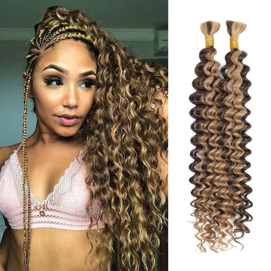 Human Braiding Hair 100G 24 Inch Bulk Deep Wave Human Hair for Braiding Boho Braids Human Hair for Bohemian Knotless Braids Micro Braiding Hair No Weft Human Hair Extensions Natural Black#