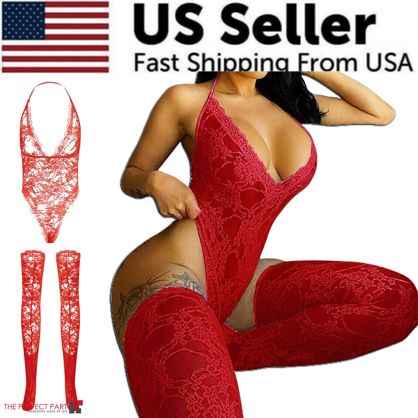Plus Size Women's Lace Babydoll Lingerie Nightwear Bodysuit Dress