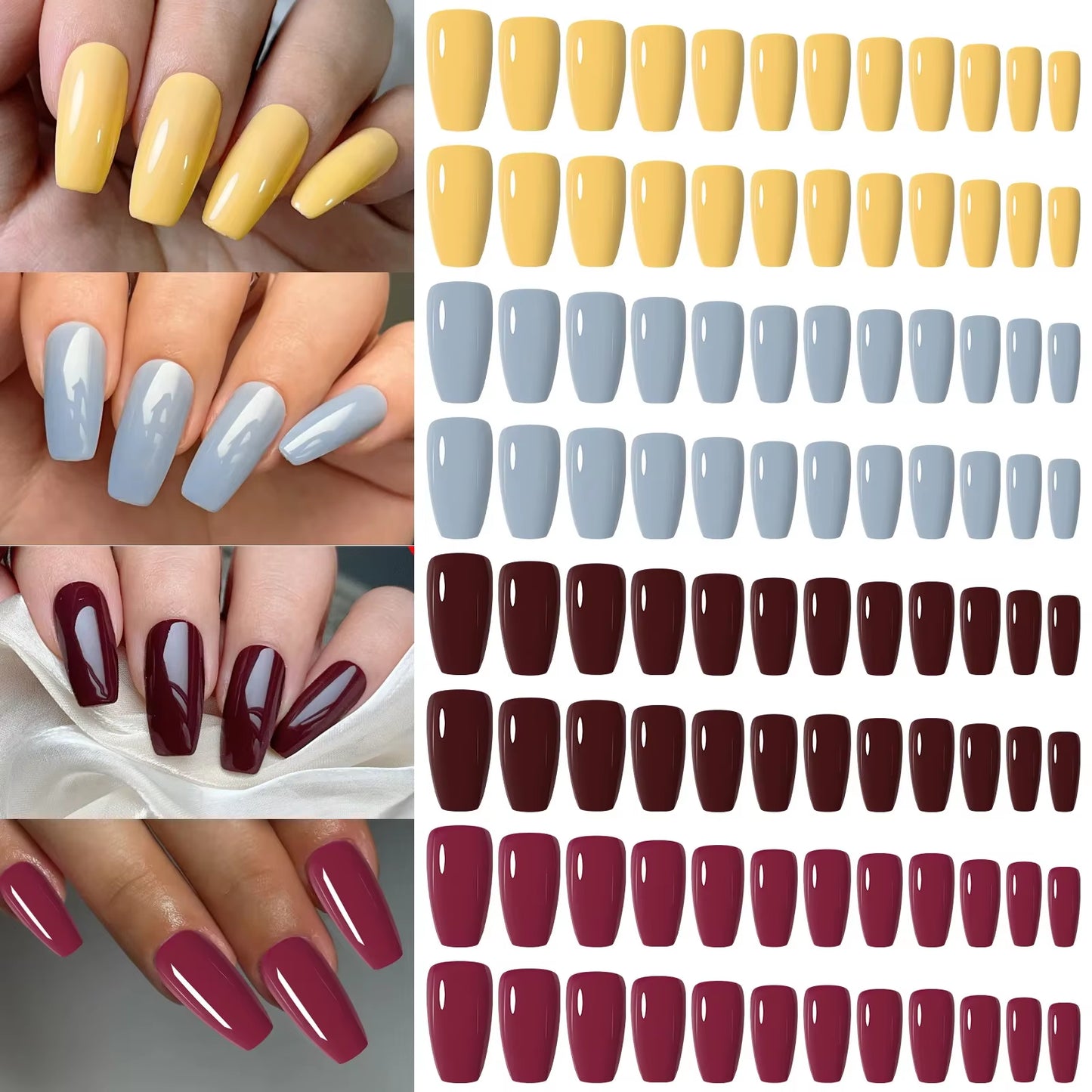 96Pcs/Box Matte Coffin Press on Nail Full Cover False Nails Mixed Size Solid Color Extension Oval Capsule Almond DIY Accessorie