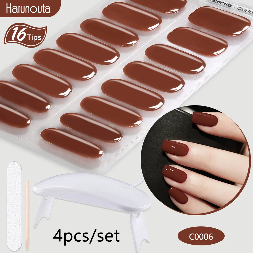 4Pcs/Set Semi Cured Gel Nail Strip with Nail Lamp Sparkly Shinning Gel Nail Polish Nail Stickers Kits Manicure Art