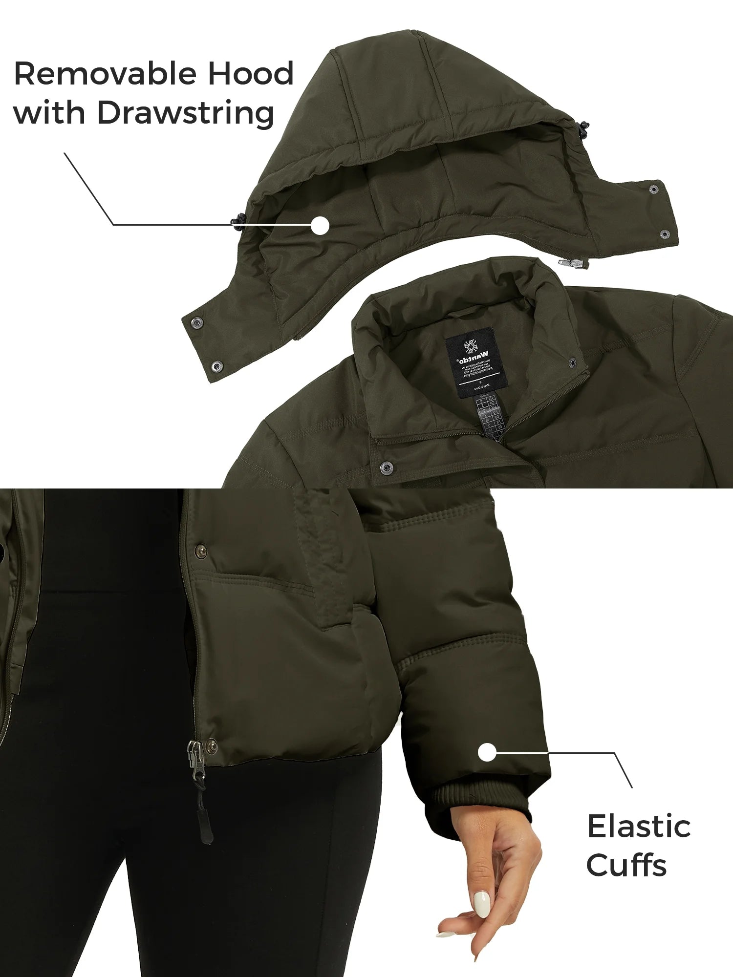 Women's Eco-Friendly Waterproof Winter Jacket Fleece Parka in Army Green, Size S