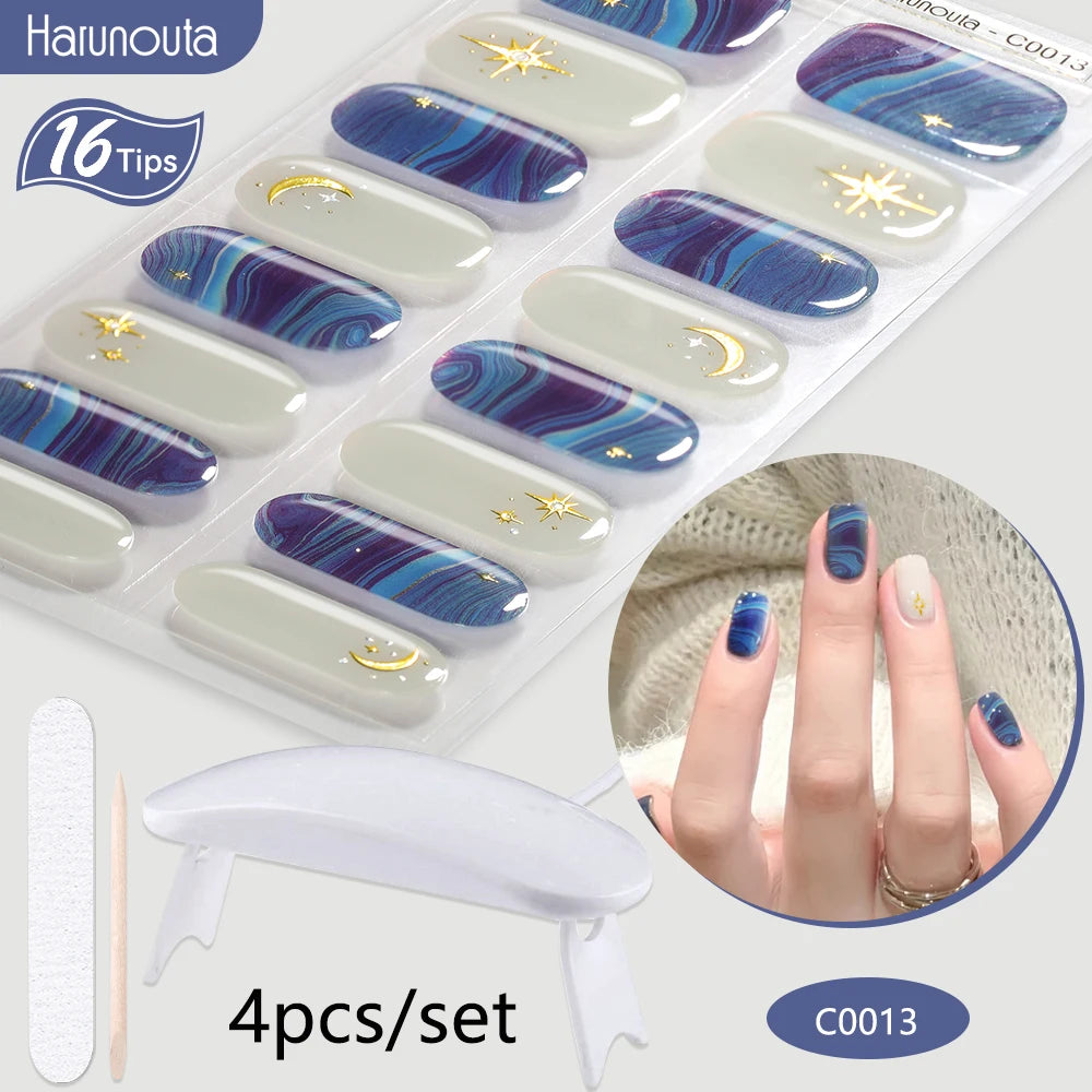 4Pcs/Set Semi Cured Gel Nail Strip with Nail Lamp Sparkly Shinning Gel Nail Polish Nail Stickers Kits Manicure Art