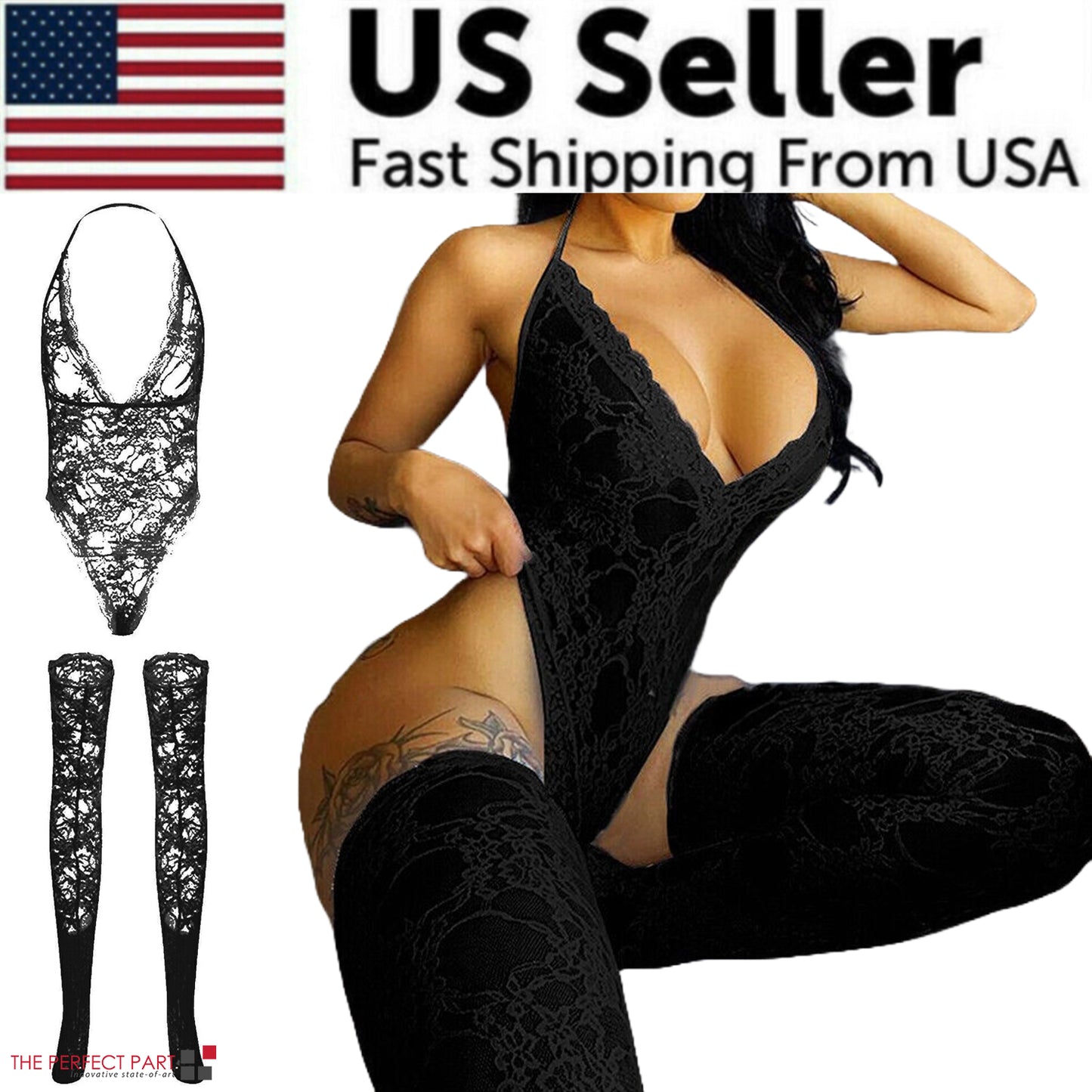 Plus Size Women's Lace Babydoll Lingerie Nightwear Bodysuit Dress