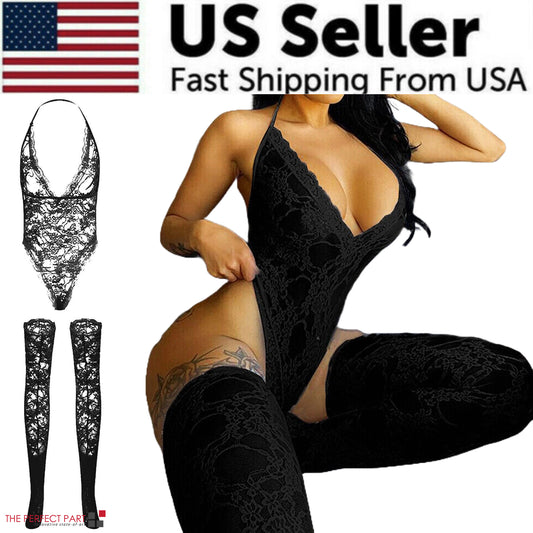Plus Size Women's Lace Babydoll Lingerie Nightwear Bodysuit Dress
