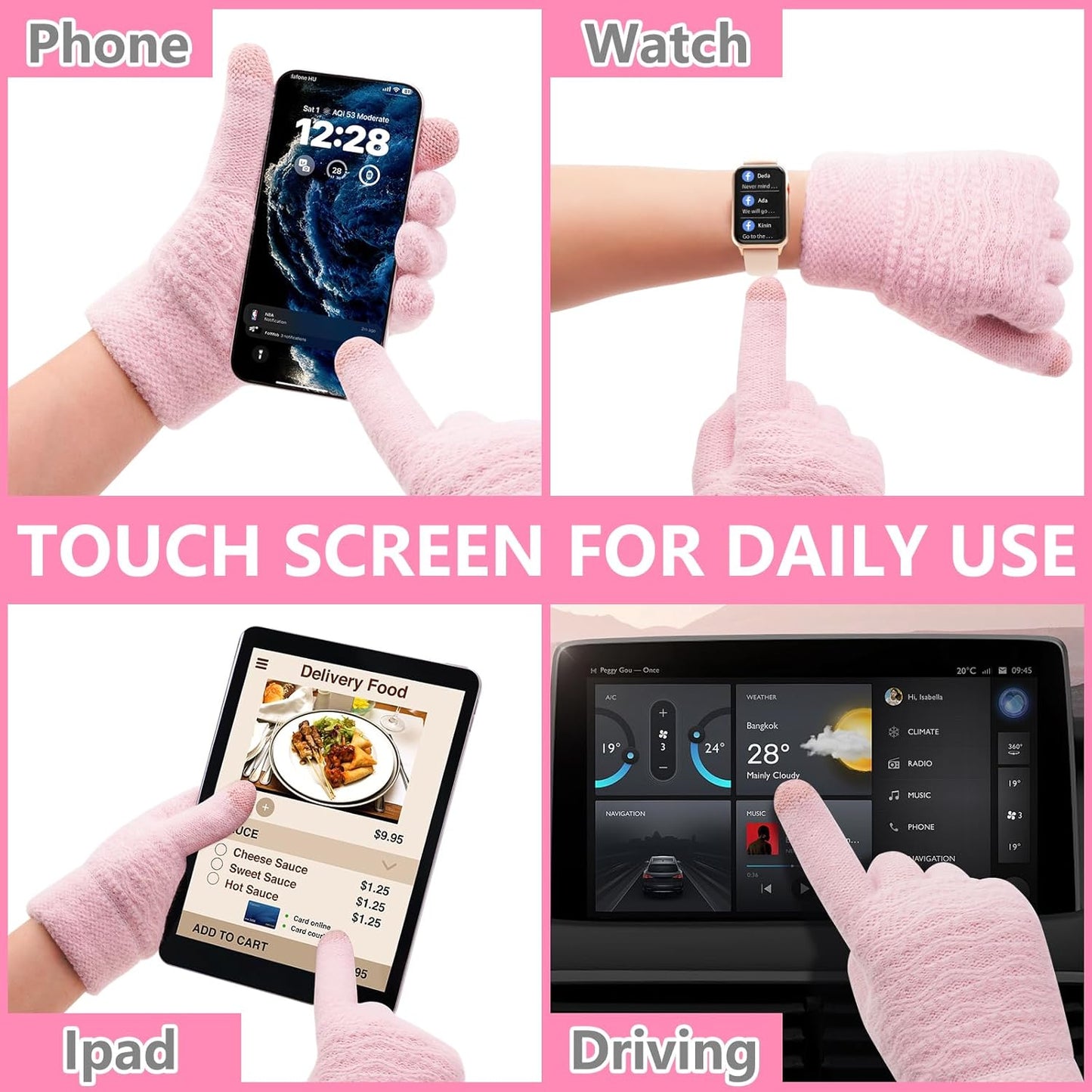 3-Piece Women's Winter Beanie, Scarf, and Touchscreen Gloves Set - Classic Knit Fleece-Lined Cable Cap