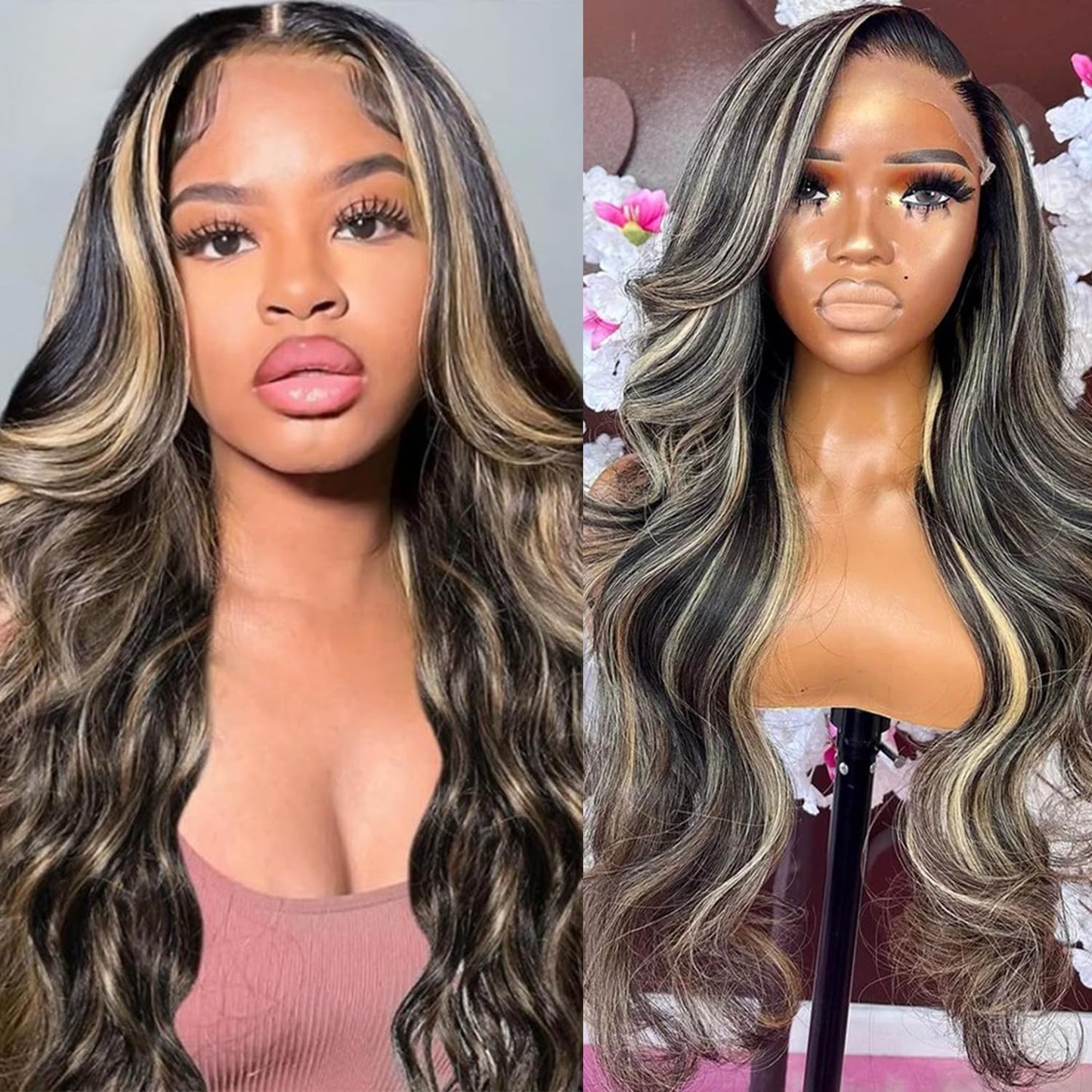 Ombre Lace Front Human Hair Wig - Pre-Plucked 1B/27 Highlights, 180 Density, 13X4 Body Wave, Glueless, 20 Inch