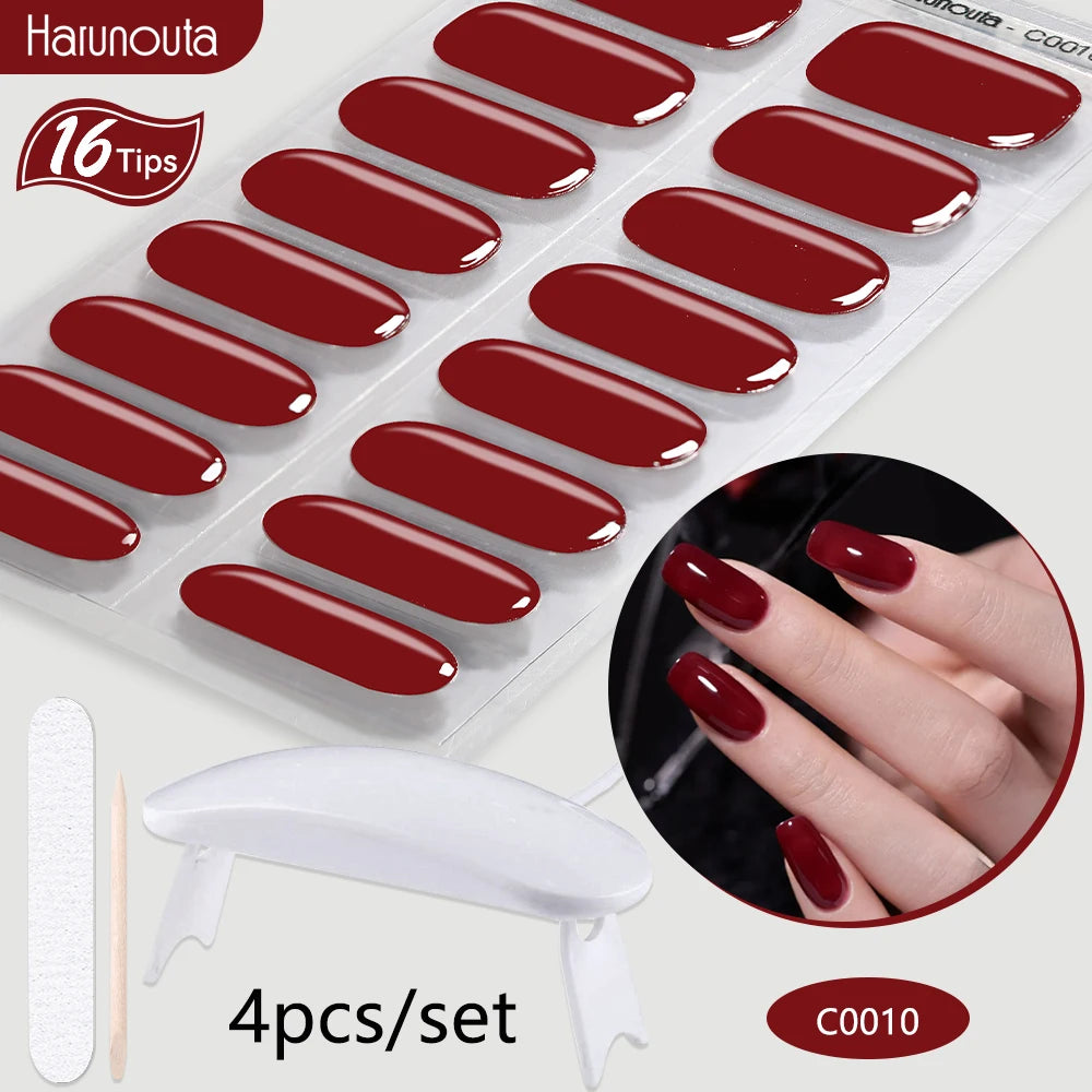 4Pcs/Set Semi Cured Gel Nail Strip with Nail Lamp Sparkly Shinning Gel Nail Polish Nail Stickers Kits Manicure Art
