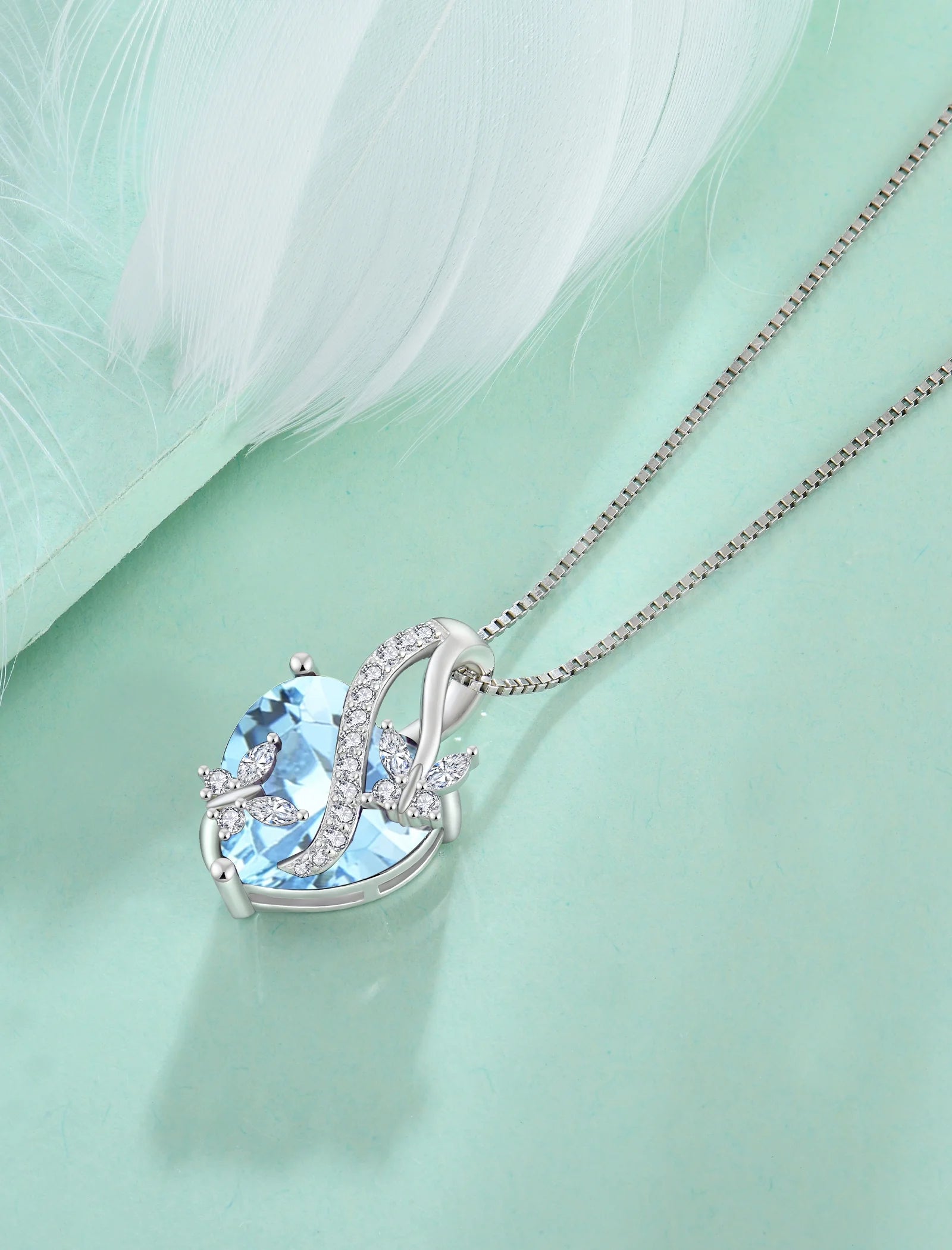 Sterling Silver Infinite Heart Pendant Butterfly Necklace for Women with Created Aquamarine Birthstone - Ideal Jewelry Gift for March Birthdays