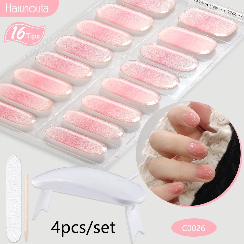 4Pcs/Set Semi Cured Gel Nail Strip with Nail Lamp Sparkly Shinning Gel Nail Polish Nail Stickers Kits Manicure Art