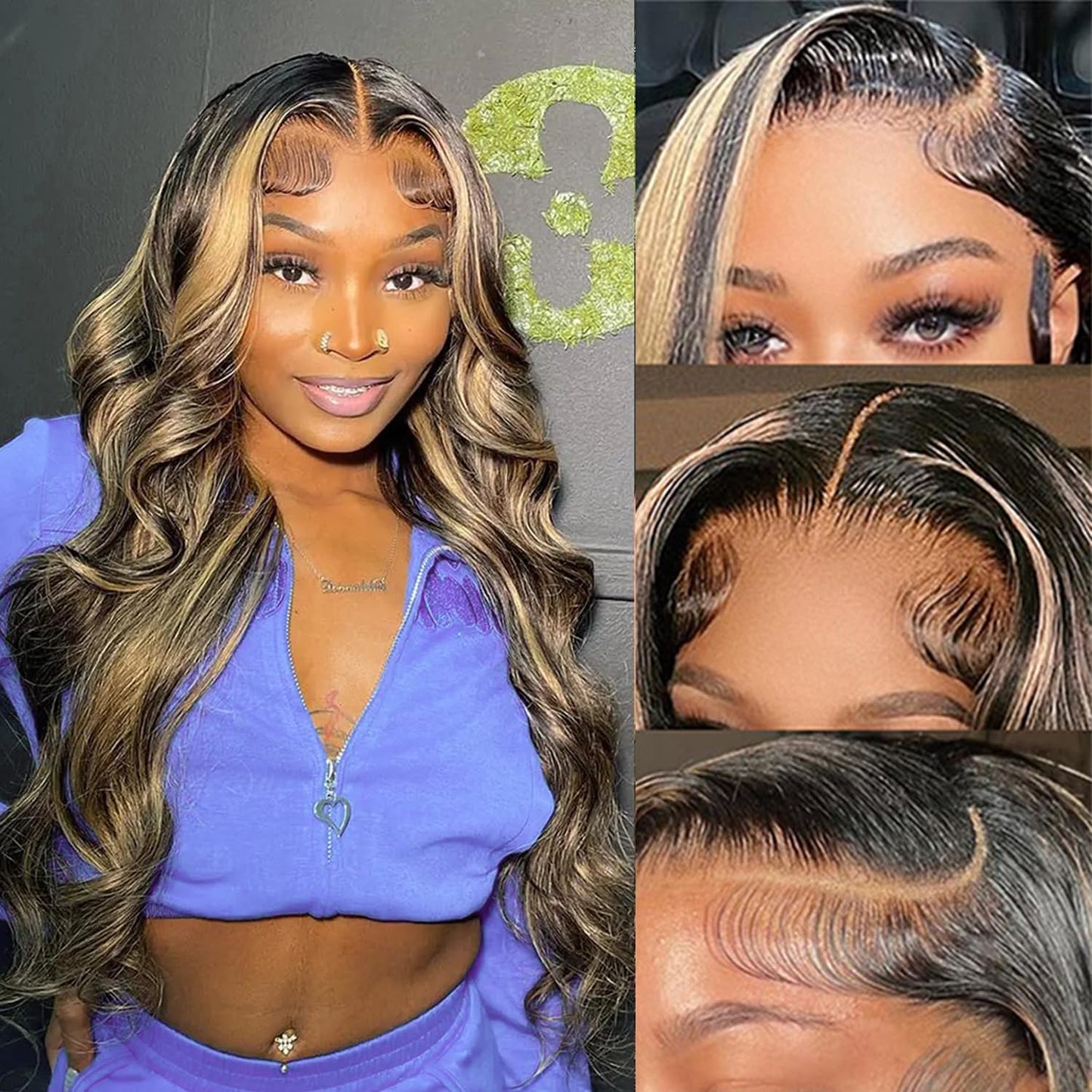 Ombre Lace Front Human Hair Wig - Pre-Plucked 1B/27 Highlights, 180 Density, 13X4 Body Wave, Glueless, 20 Inch