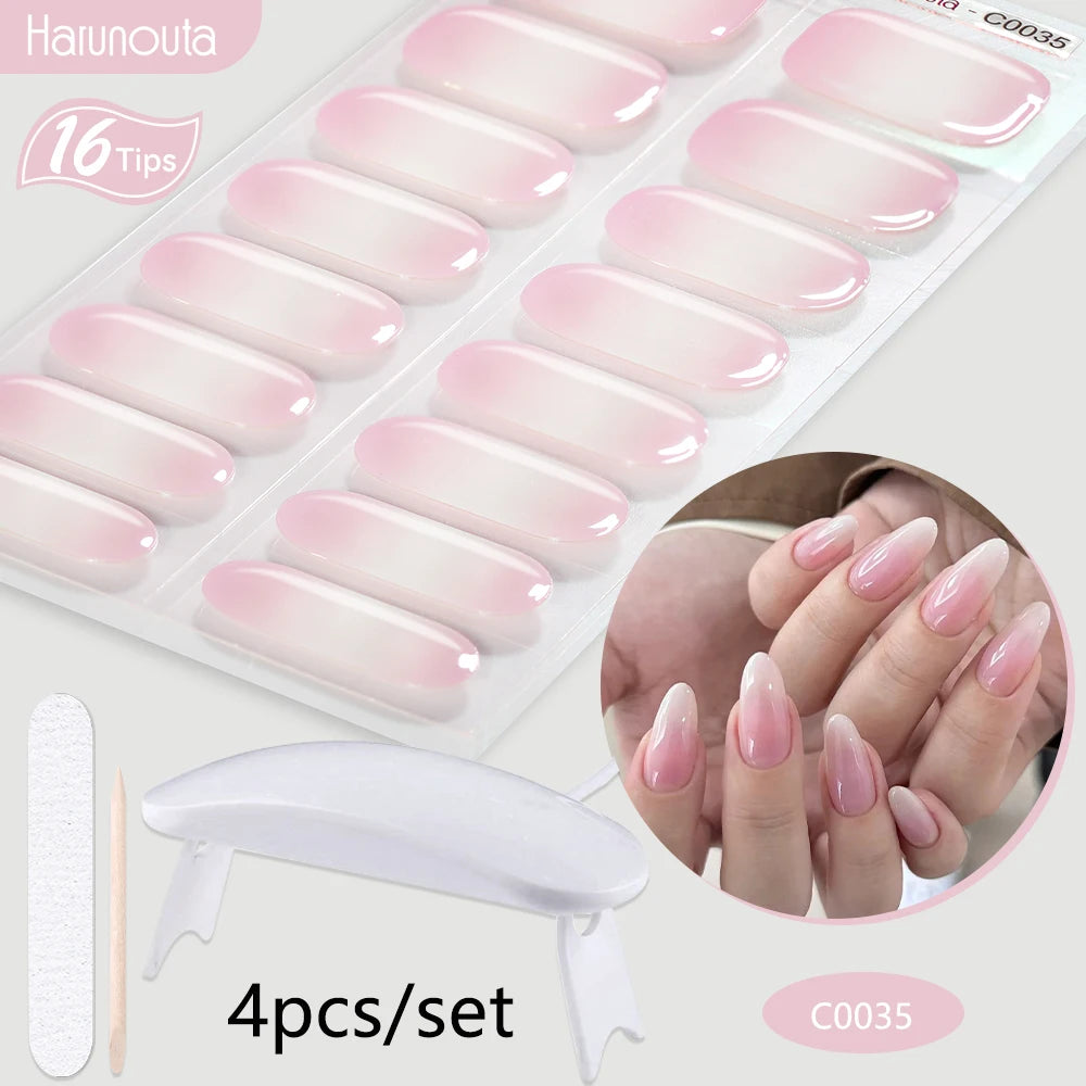 4Pcs/Set Semi Cured Gel Nail Strip with Nail Lamp Sparkly Shinning Gel Nail Polish Nail Stickers Kits Manicure Art