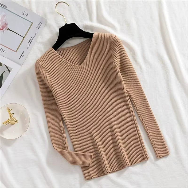 Women's Casual Long Sleeve Knitted Pullover - Autumn/Winter 2025 Solid Jersey Sweater