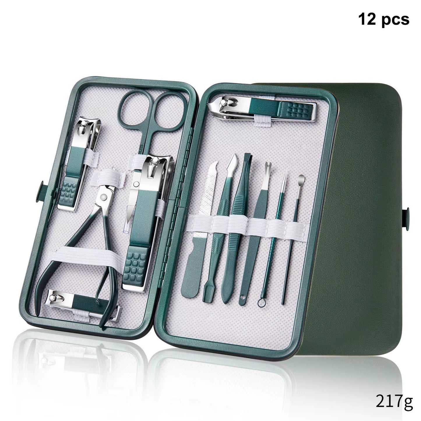 Stainless Steel Nail Clippers Set Grooming Tools Set with Portable Case Manicure Art Tool Green Nails Cut