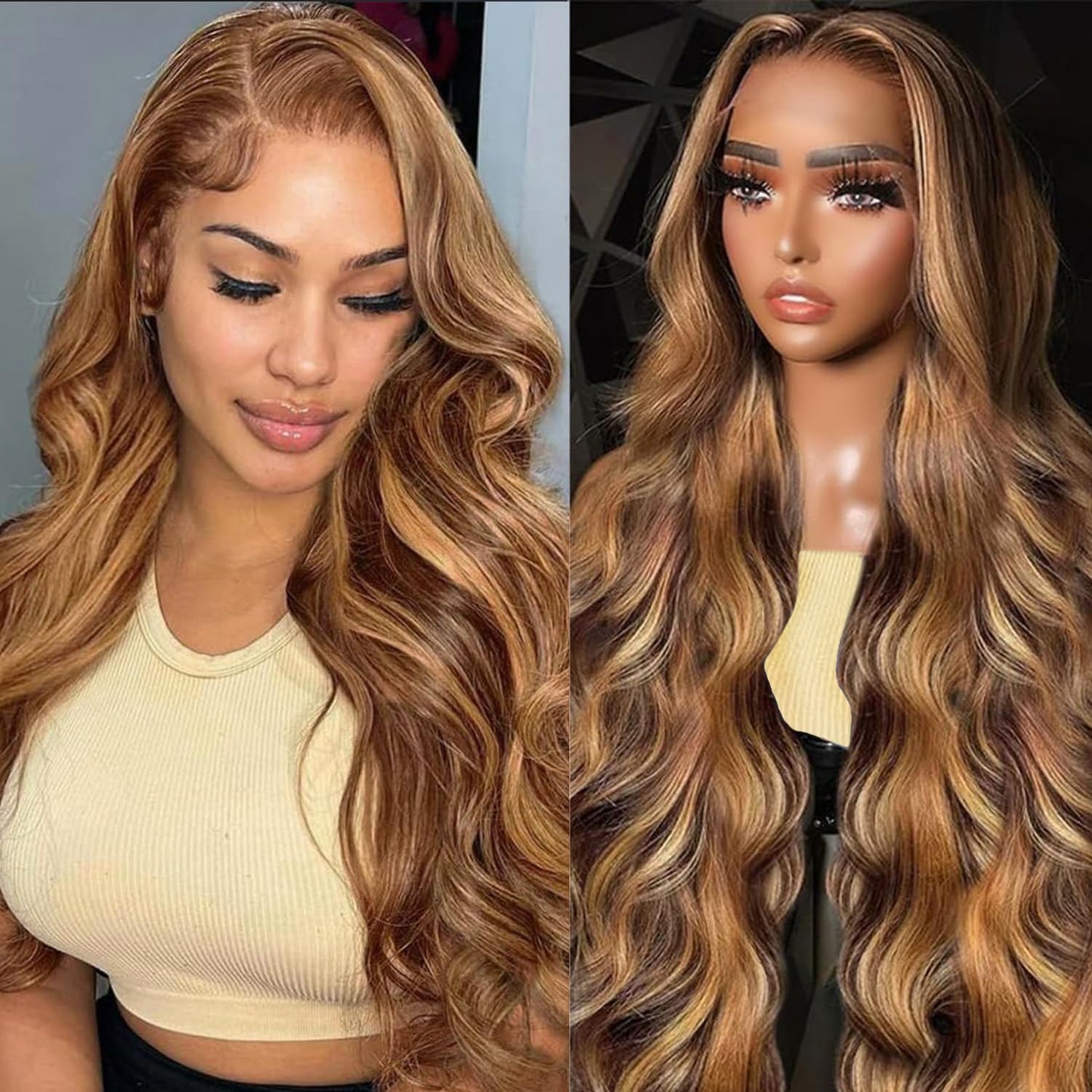Ombre Lace Front Human Hair Wig - Pre-Plucked 1B/27 Highlights, 180 Density, 13X4 Body Wave, Glueless, 20 Inch