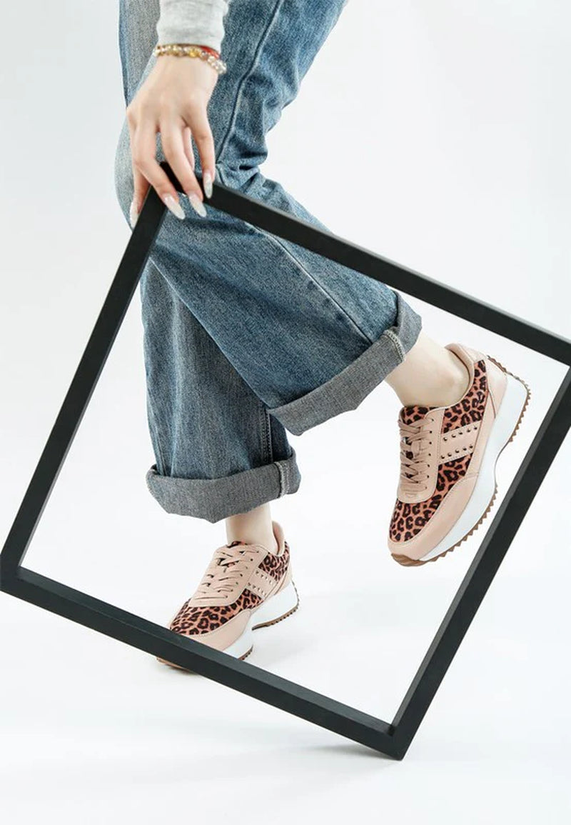 Lepark Real Leather Leopard Print Sneakers