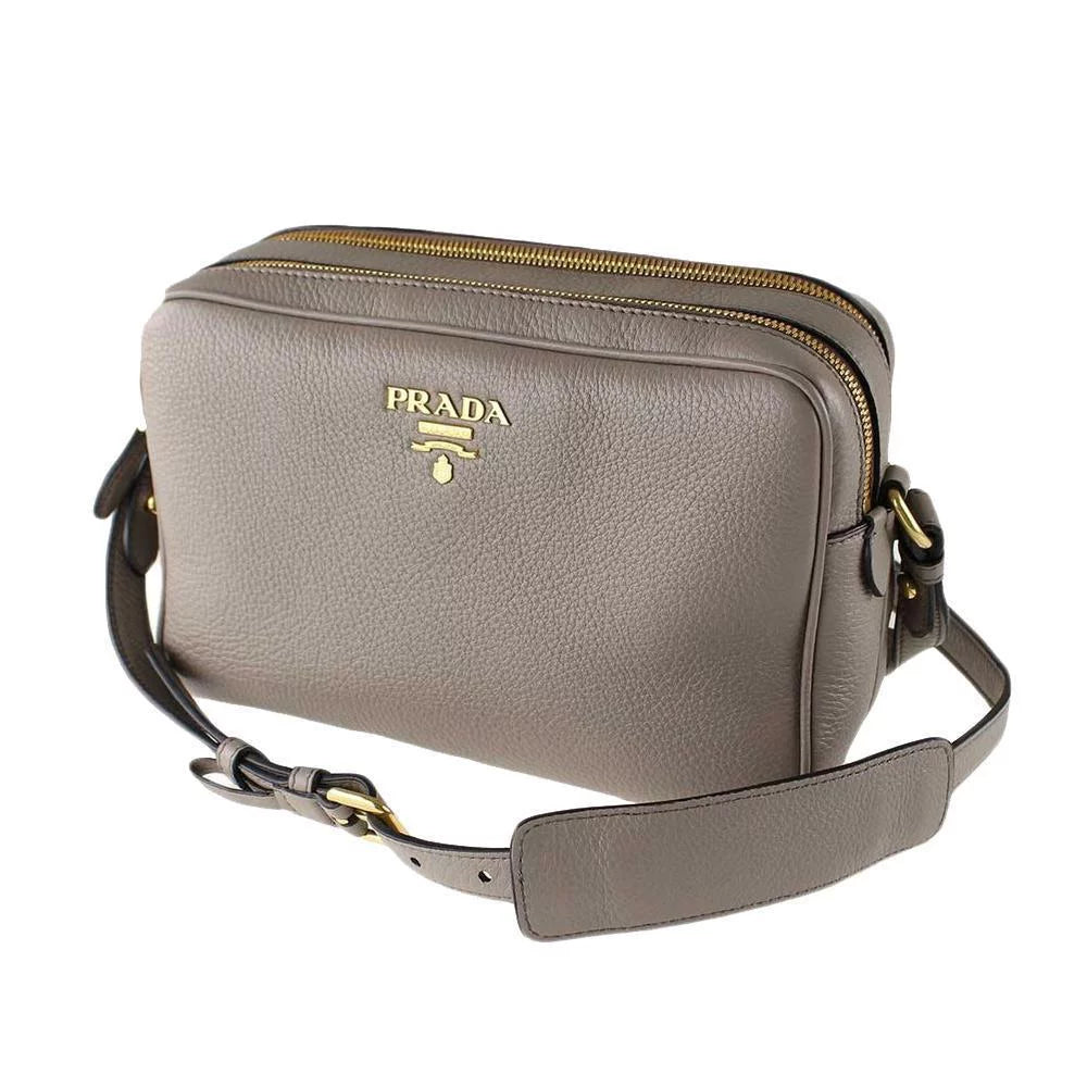 Argilla Grey Vitello Phenix Leather Double Zip Crossbody Bag 1BH079