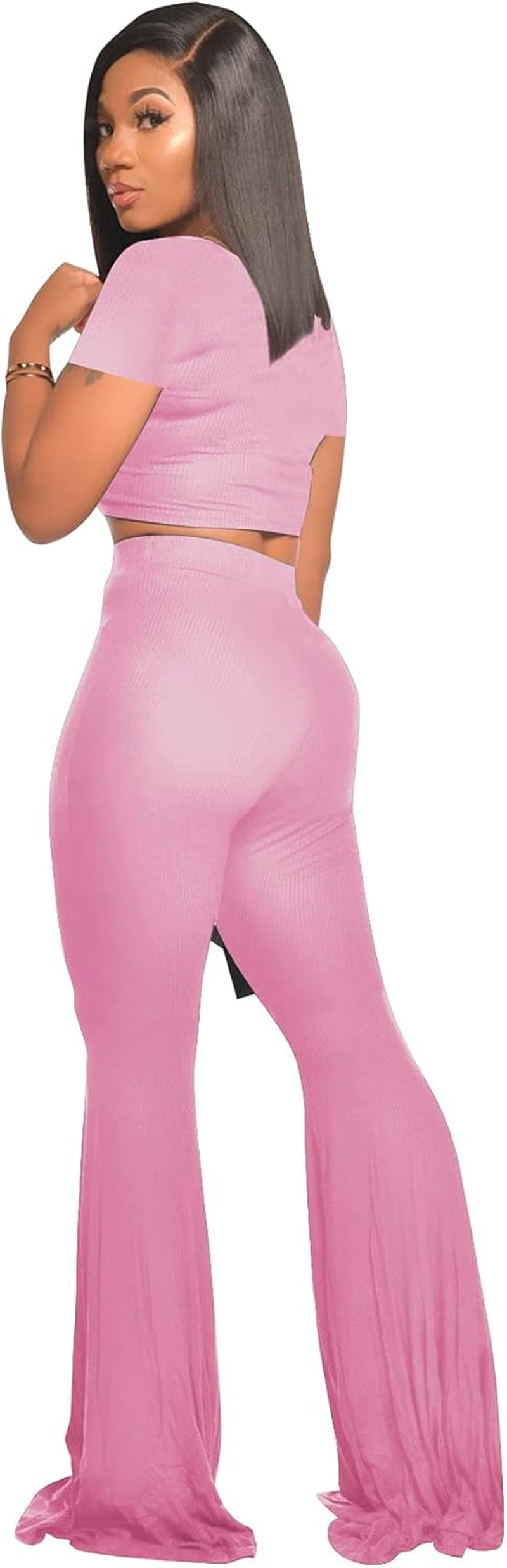 Women's 2-Piece Workout Set - Stylish Crop Top and High-Waisted Flared Pants for Yoga and Sports