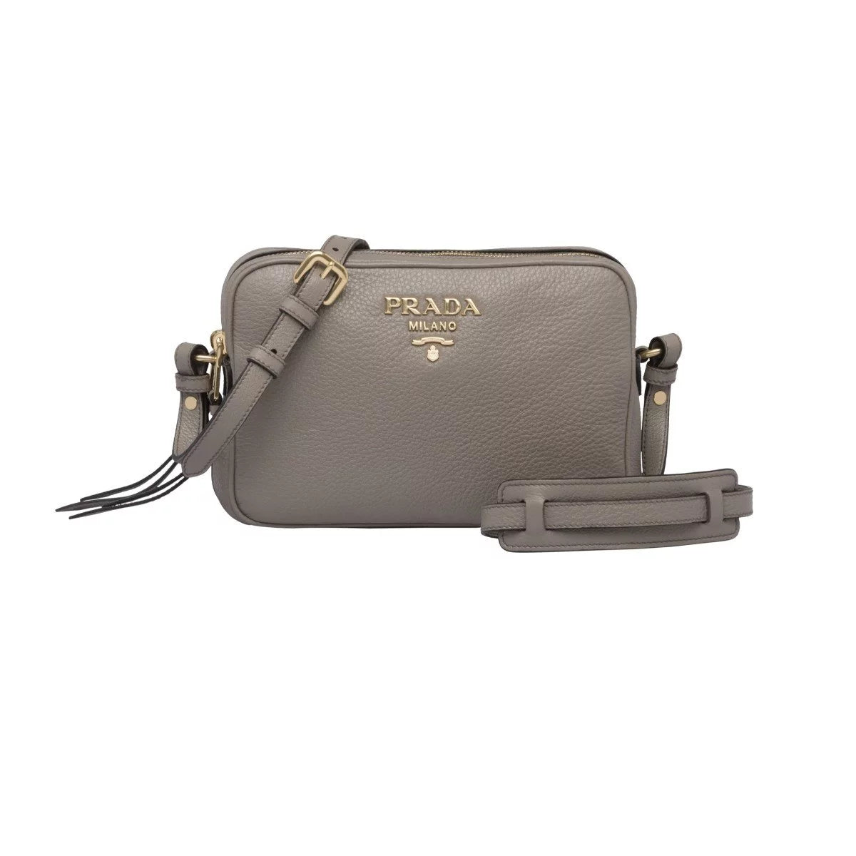 Argilla Grey Vitello Phenix Leather Double Zip Crossbody Bag 1BH079