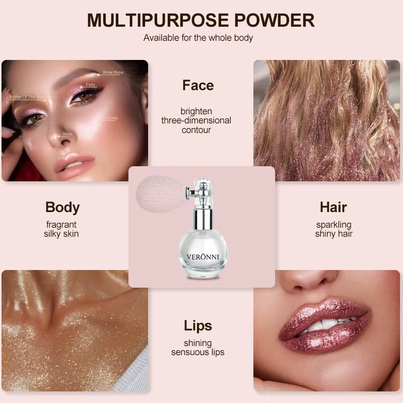 High Gloss Body Diamond Shimmering Spray Powder Highlight Powder Makeup Suitable for Facial and Body Skin Hair Clothes Cosmetics