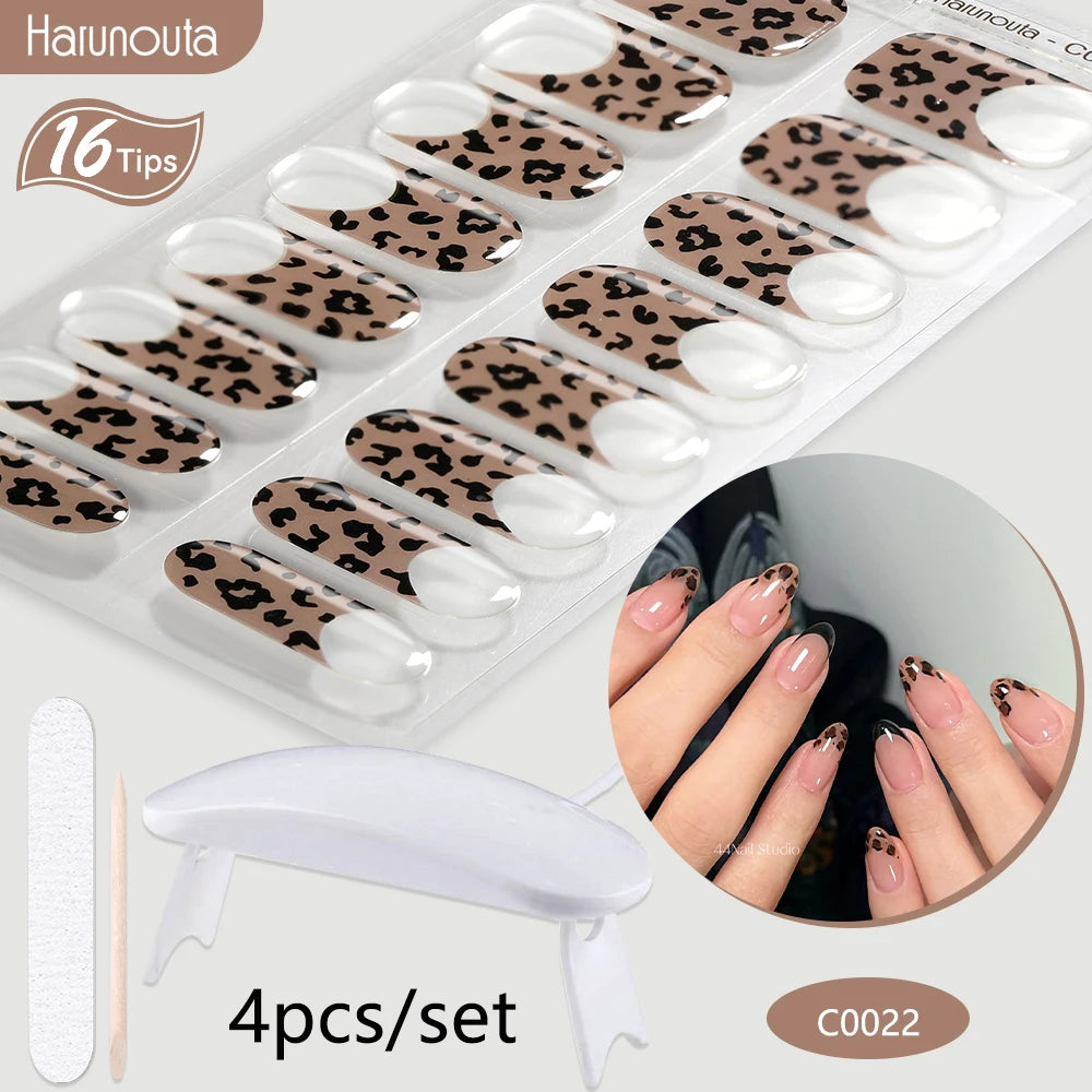 4Pcs/Set Semi Cured Gel Nail Strip with Nail Lamp Sparkly Shinning Gel Nail Polish Nail Stickers Kits Manicure Art