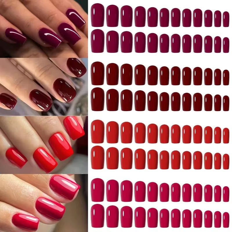 96Pcs/Box Matte Coffin Press on Nail Full Cover False Nails Mixed Size Solid Color Extension Oval Capsule Almond DIY Accessorie